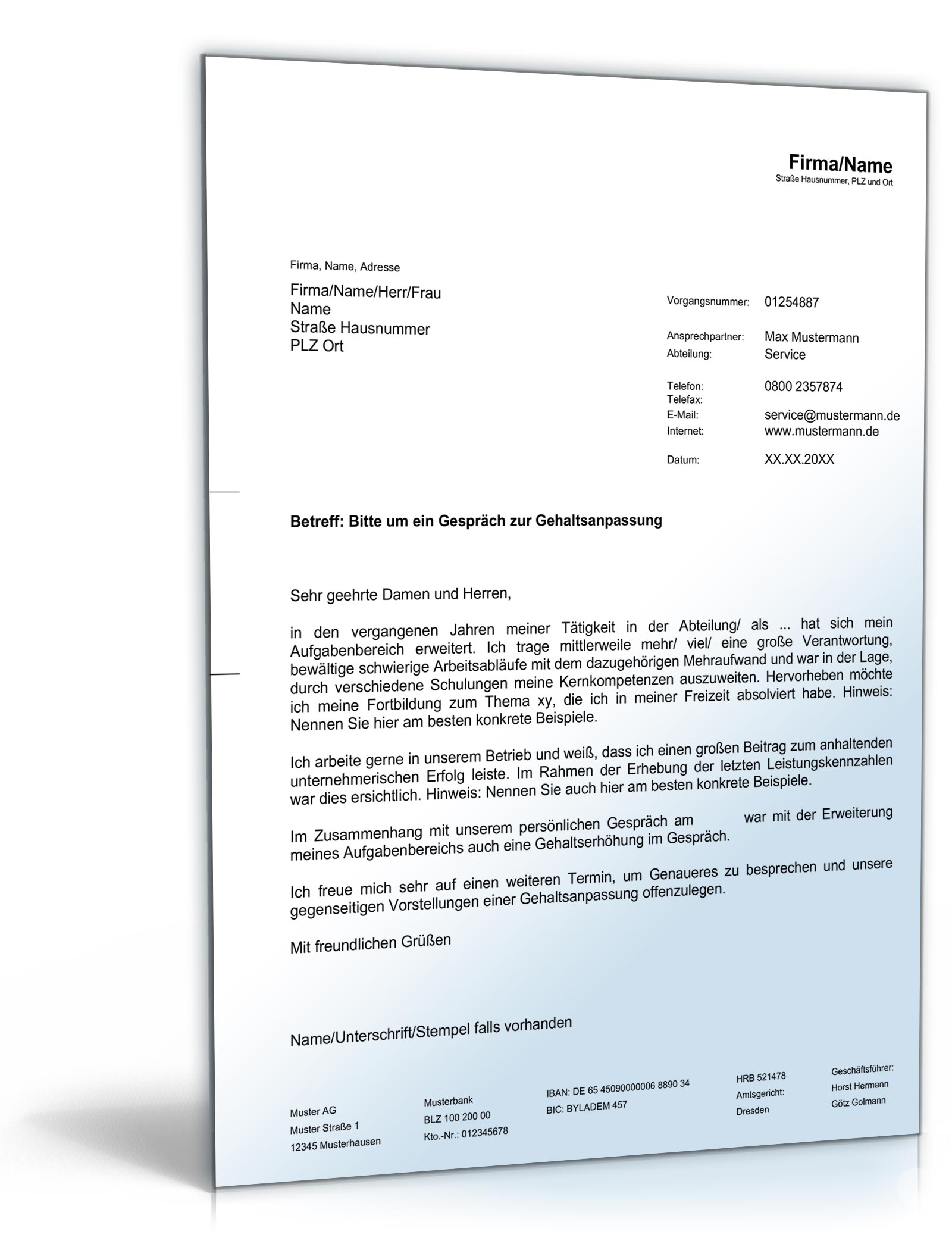 Musterbrief Gehaltserhöhung Word