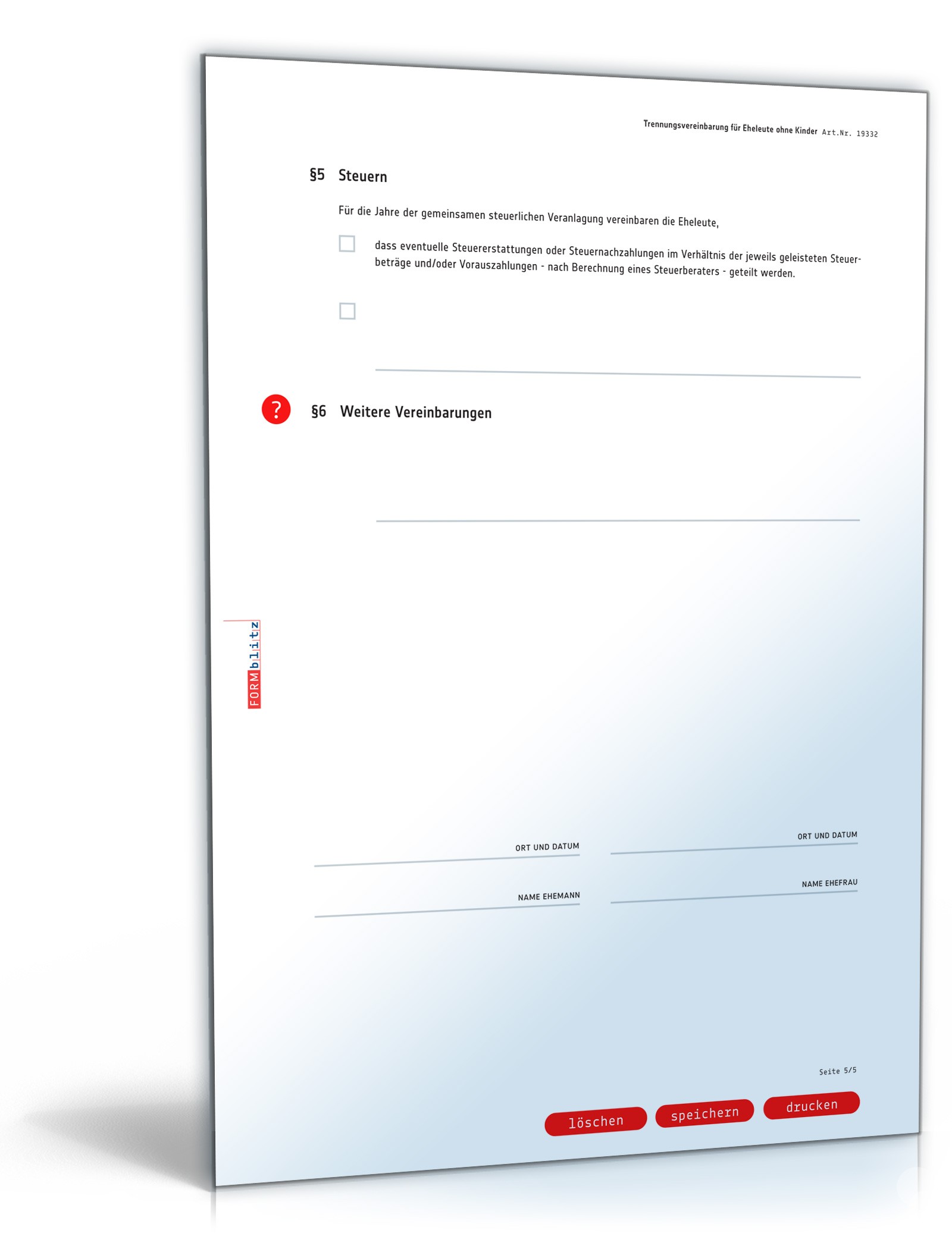 Trennungsvereinbarung Eheleute ohne Kinder PDF. Seite: 5
