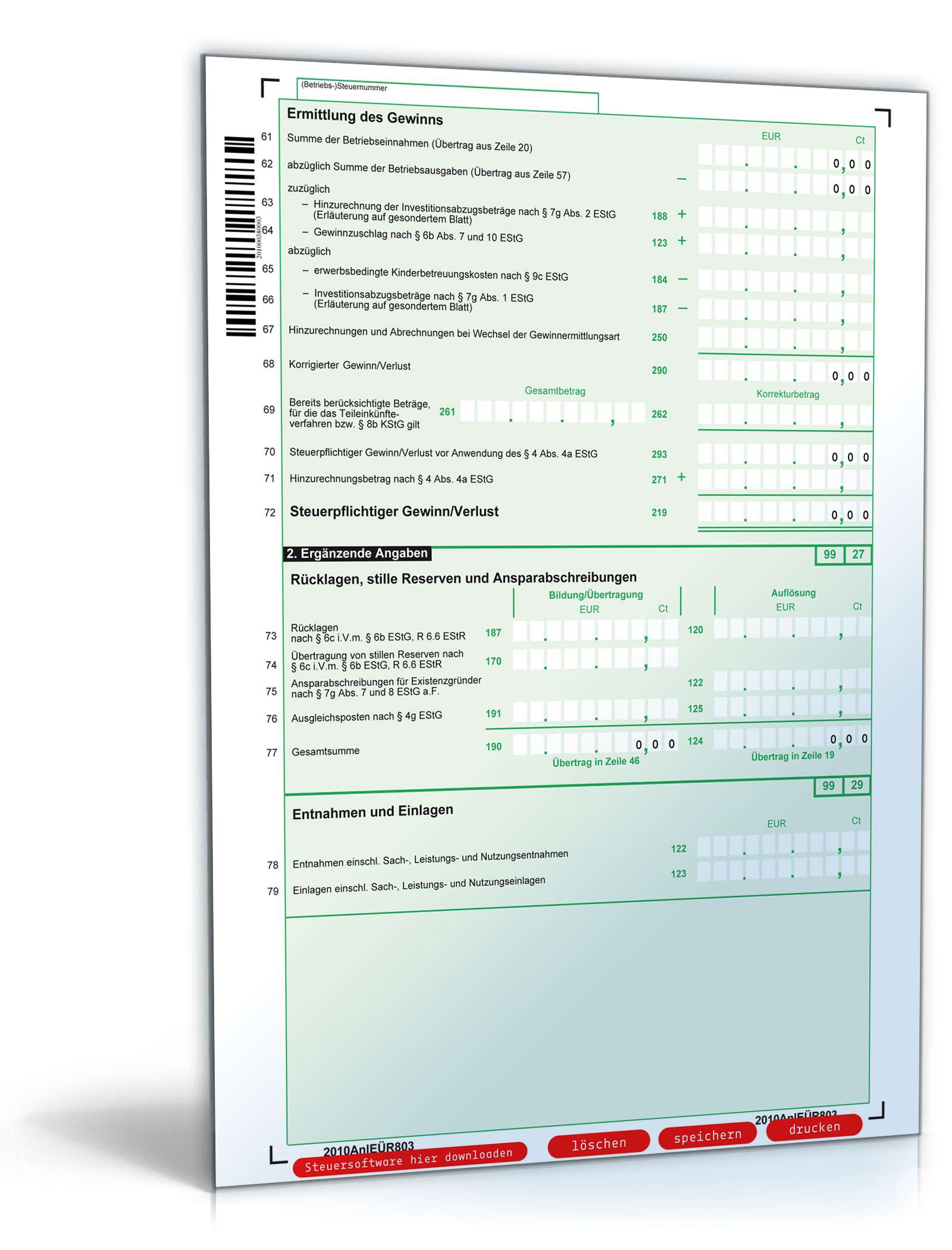 Anlage EÜR 2010 PDF. Seite: 3