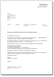 Einladung Hauptversammlung AG Word