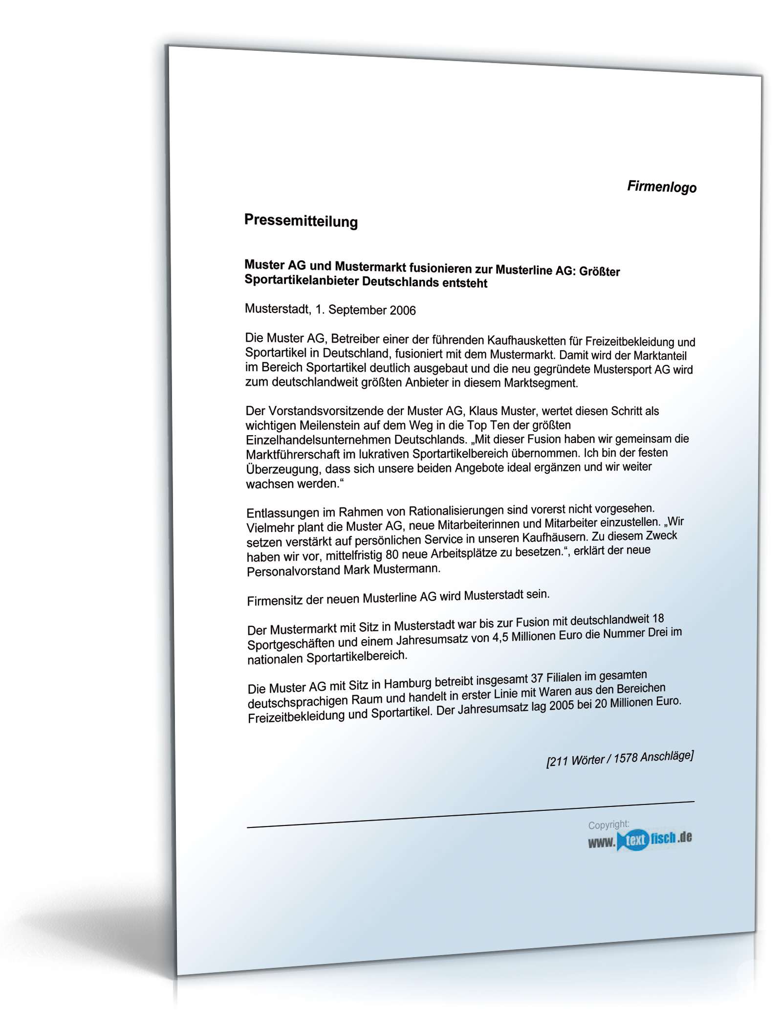 Pressemitteilung über Fusion mit Mitbewerber