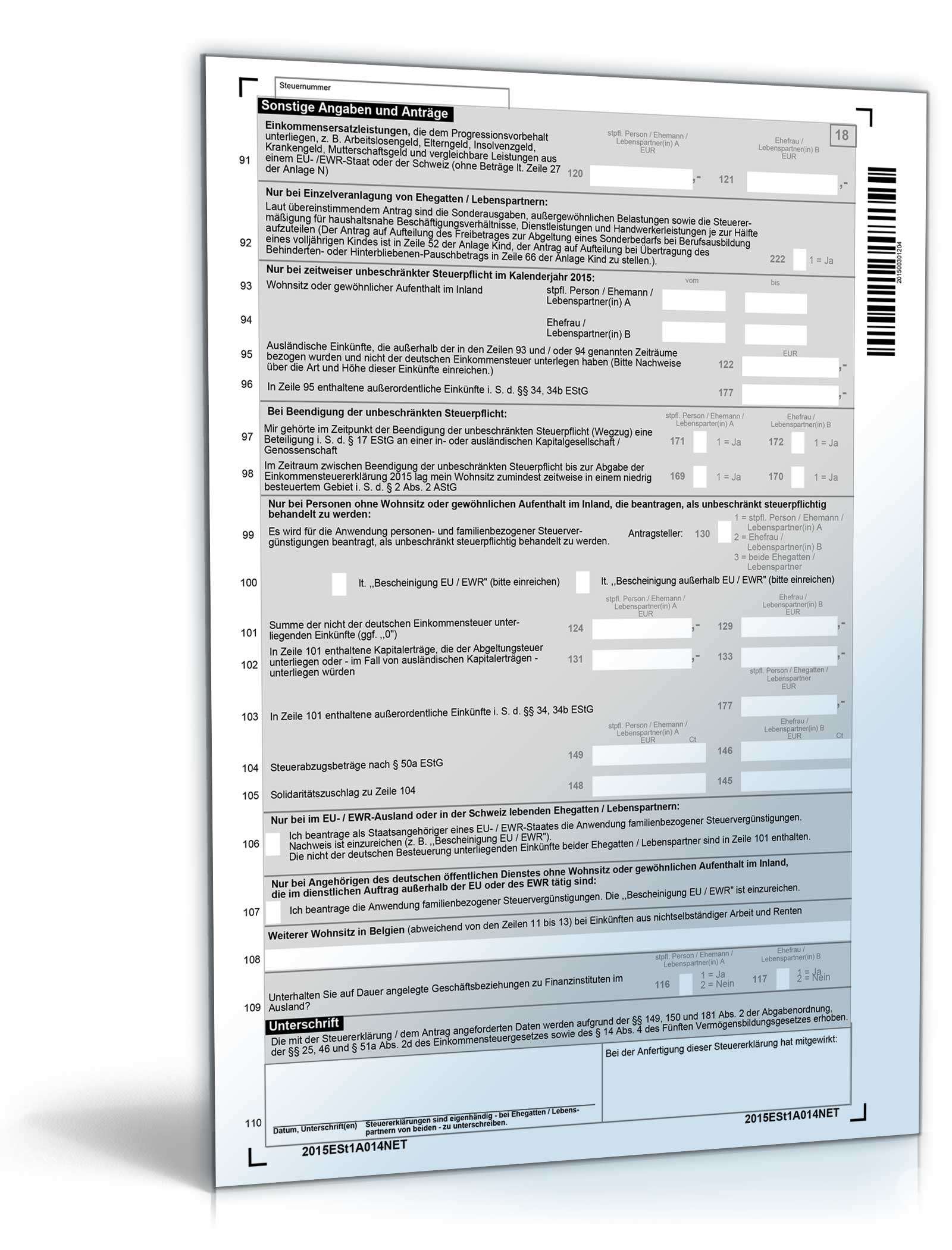 Einkommensteuererklärung 2015 - Mantelbogen  PDF. Seite: 4