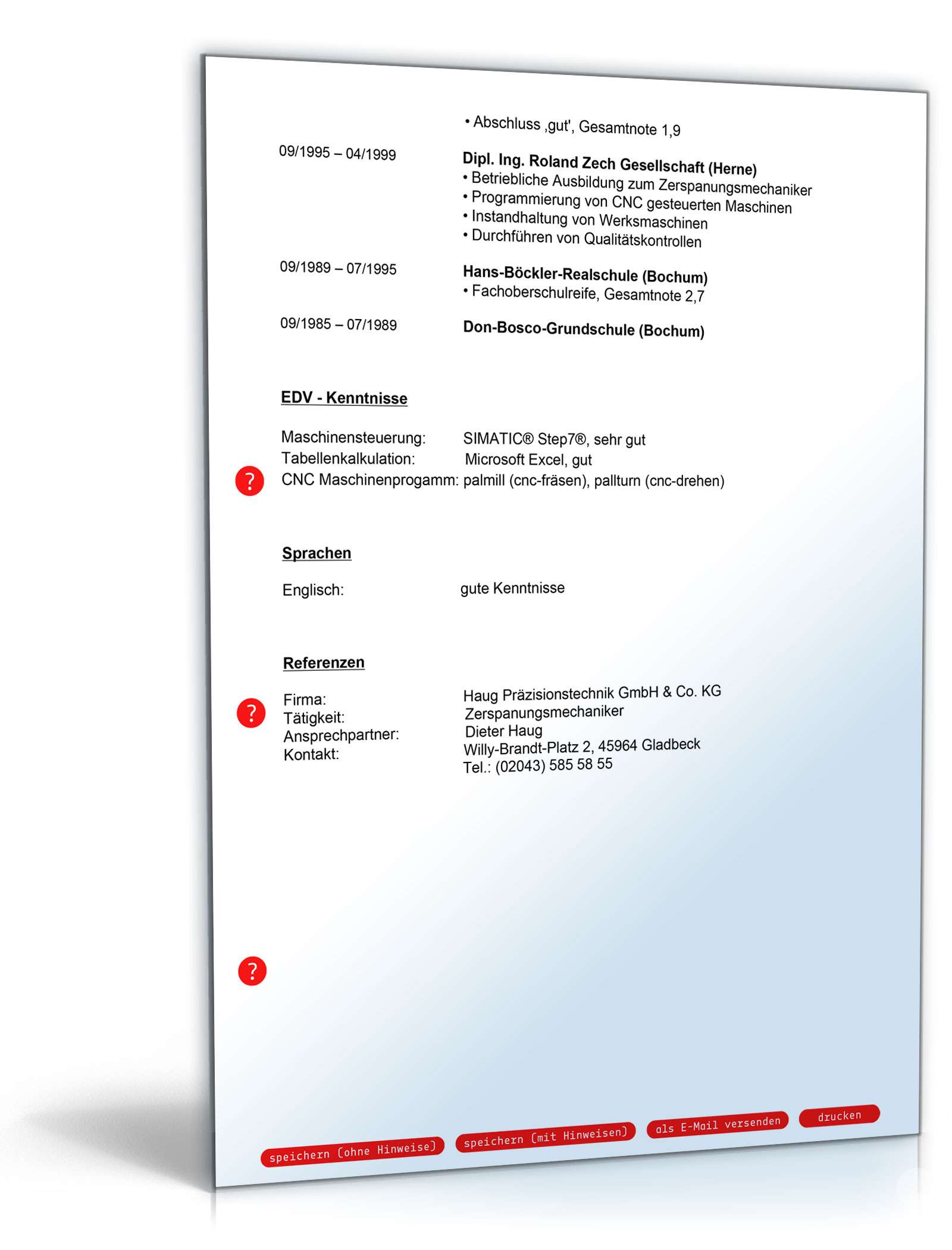 Lebenslauf Zerspanungsmechaniker PDF. Seite: 3