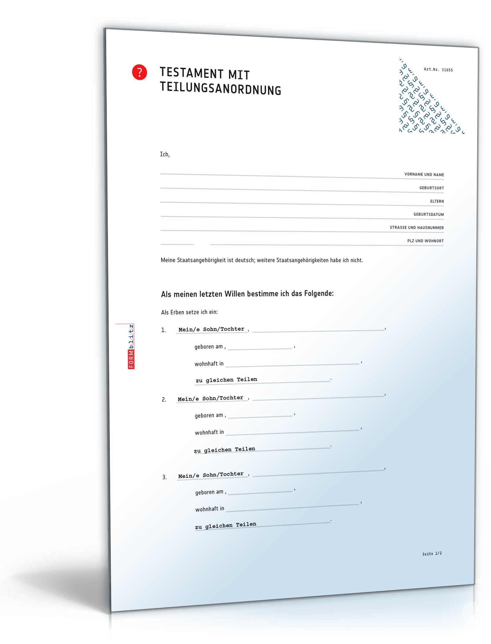 Testament Teilungsanordnung PDF