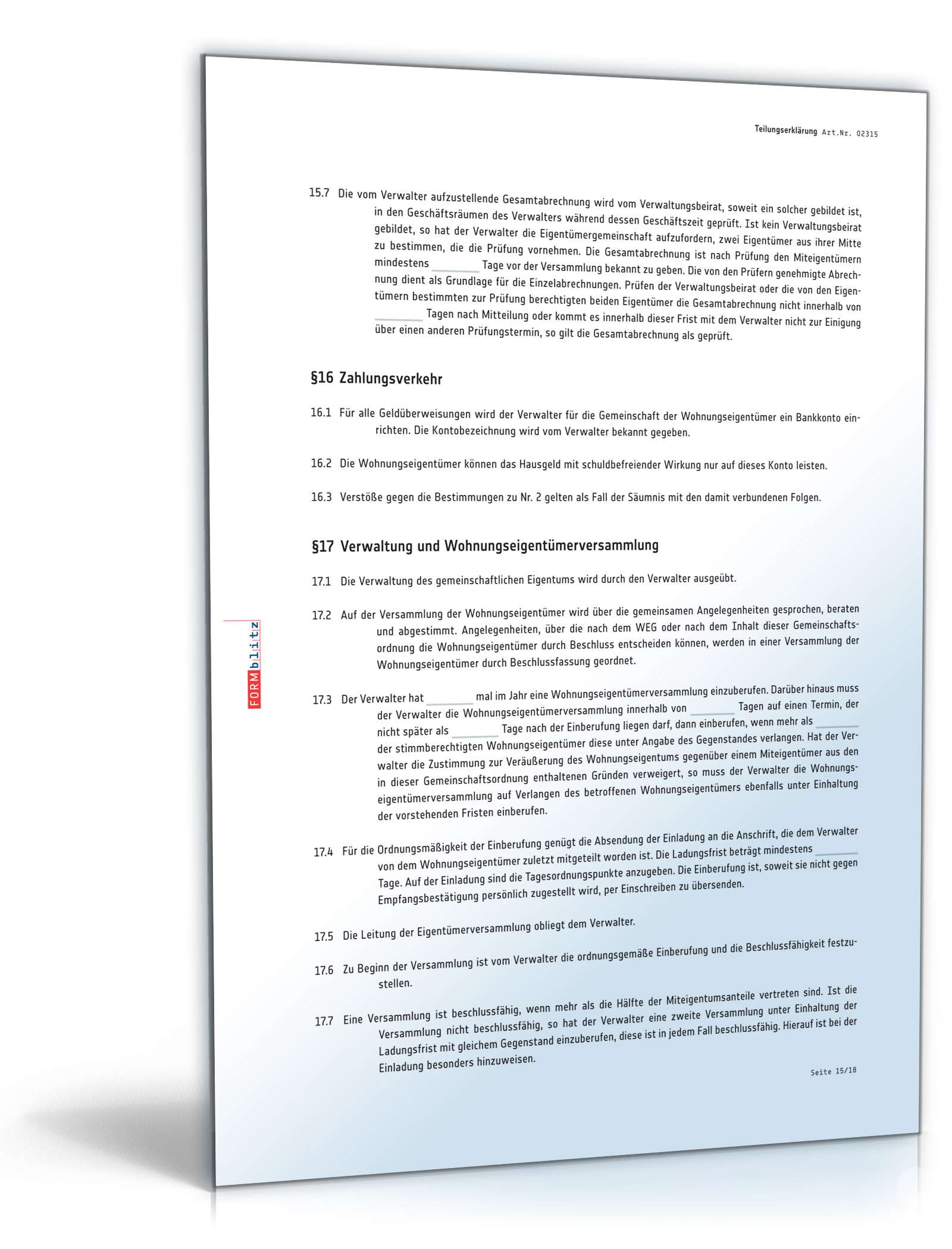 Teilungserklärung Wohnungseigentum PDF. Seite: 15