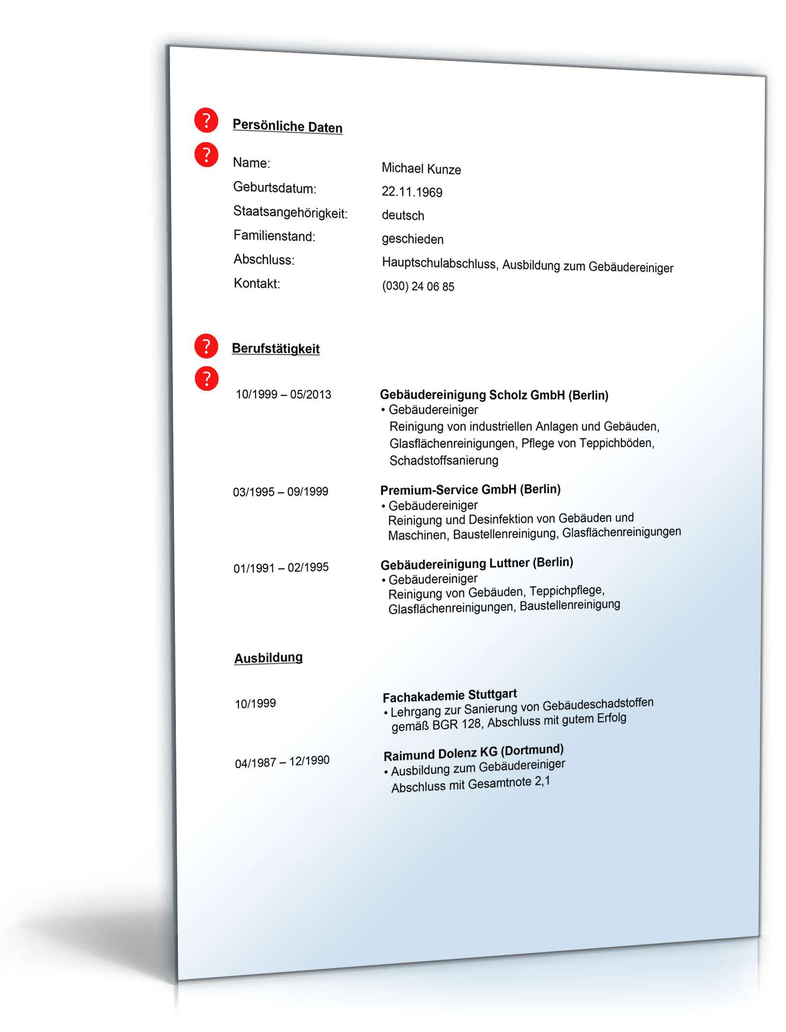 Lebenslauf Gebäudereiniger PDF. Seite: 2