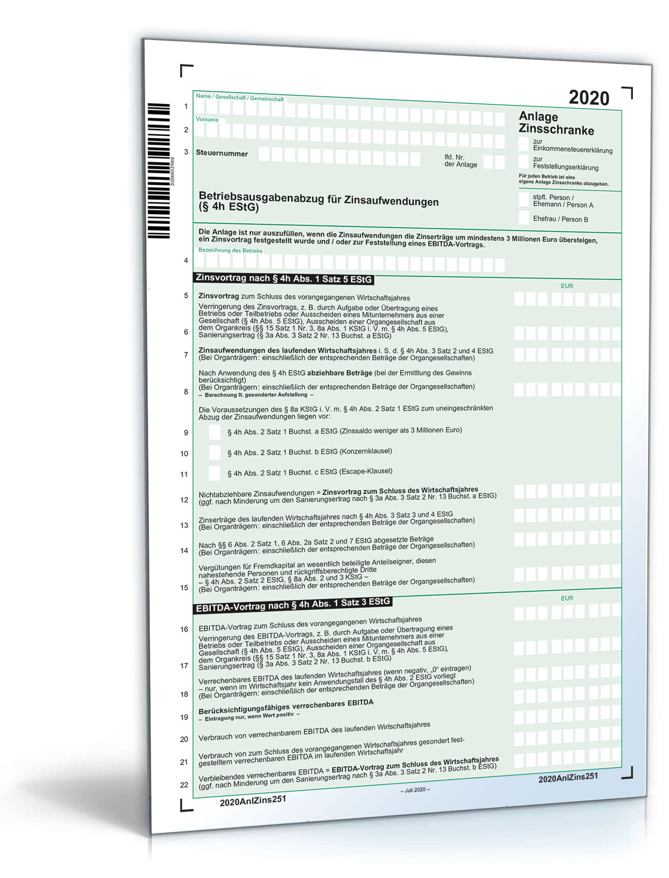 Anlage Zinsschranke 2020 PDF