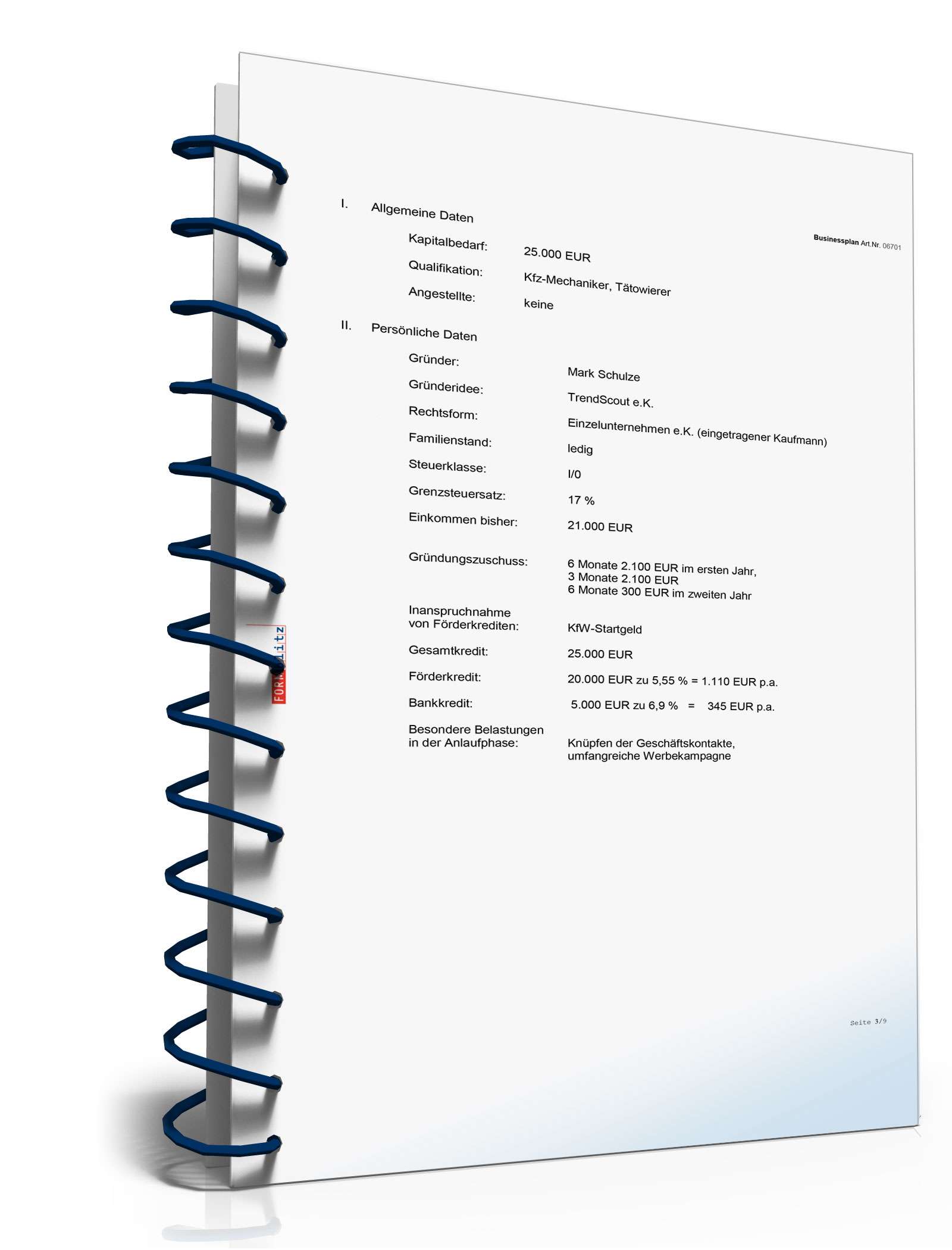 Businessplan Tattoo-Studio Excel. Seite: 2