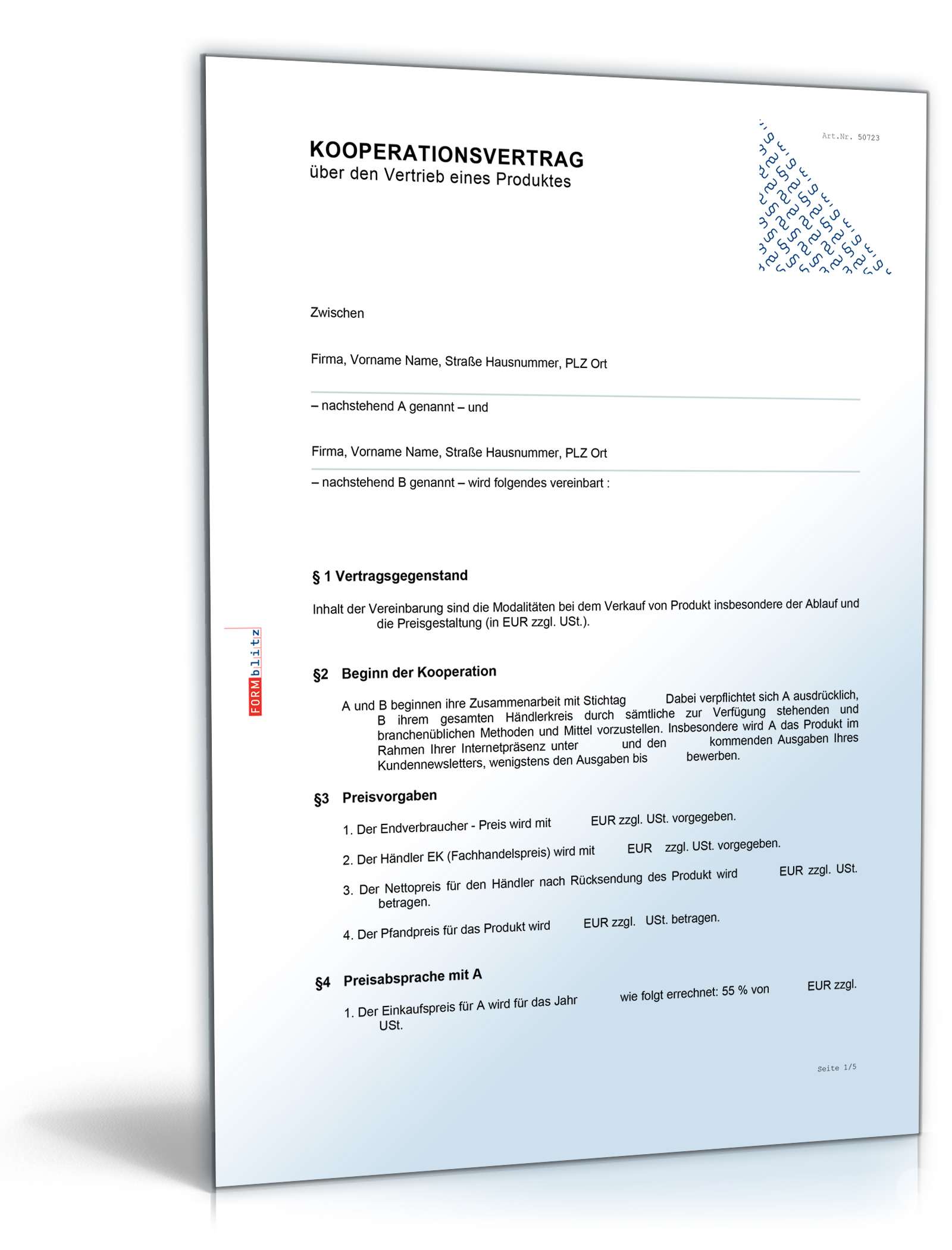 Kooperationsvertrag Vertrieb Produkt Word