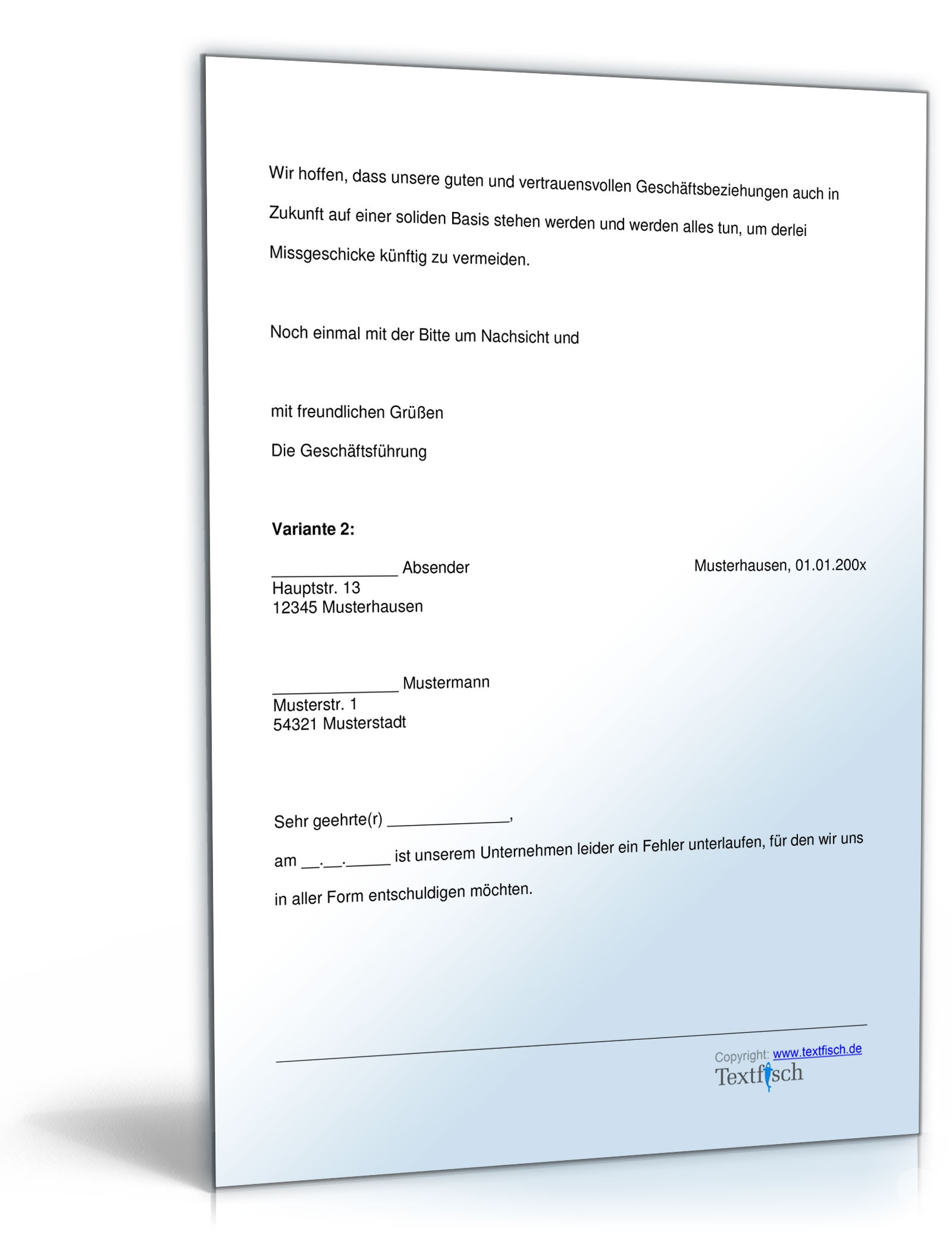 Entschuldigung Falschlieferung Produkt PDF. Seite: 2
