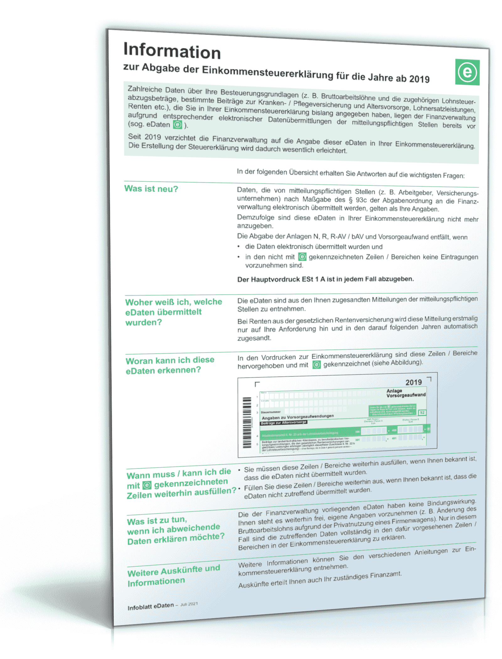 Infoblatt zur Einkommenssteuererklärung 2022 PDF