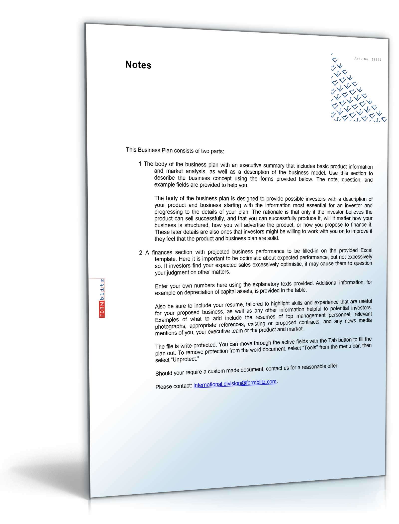 Businessplan auf Englisch Excel. Seite: 3