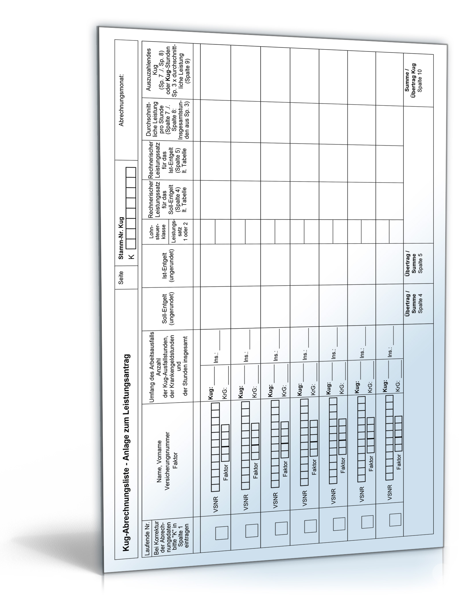 Kurzarbeitergeld Abrechnungsliste PDF. Seite: 3
