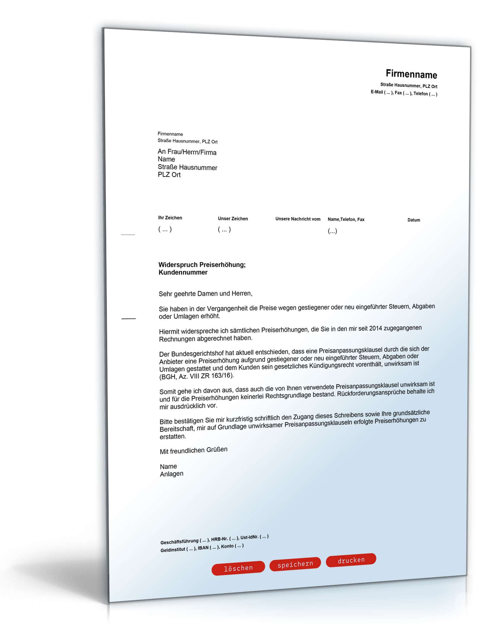 Widerspruch Strompreiserhöhung wg. Steuern PDF