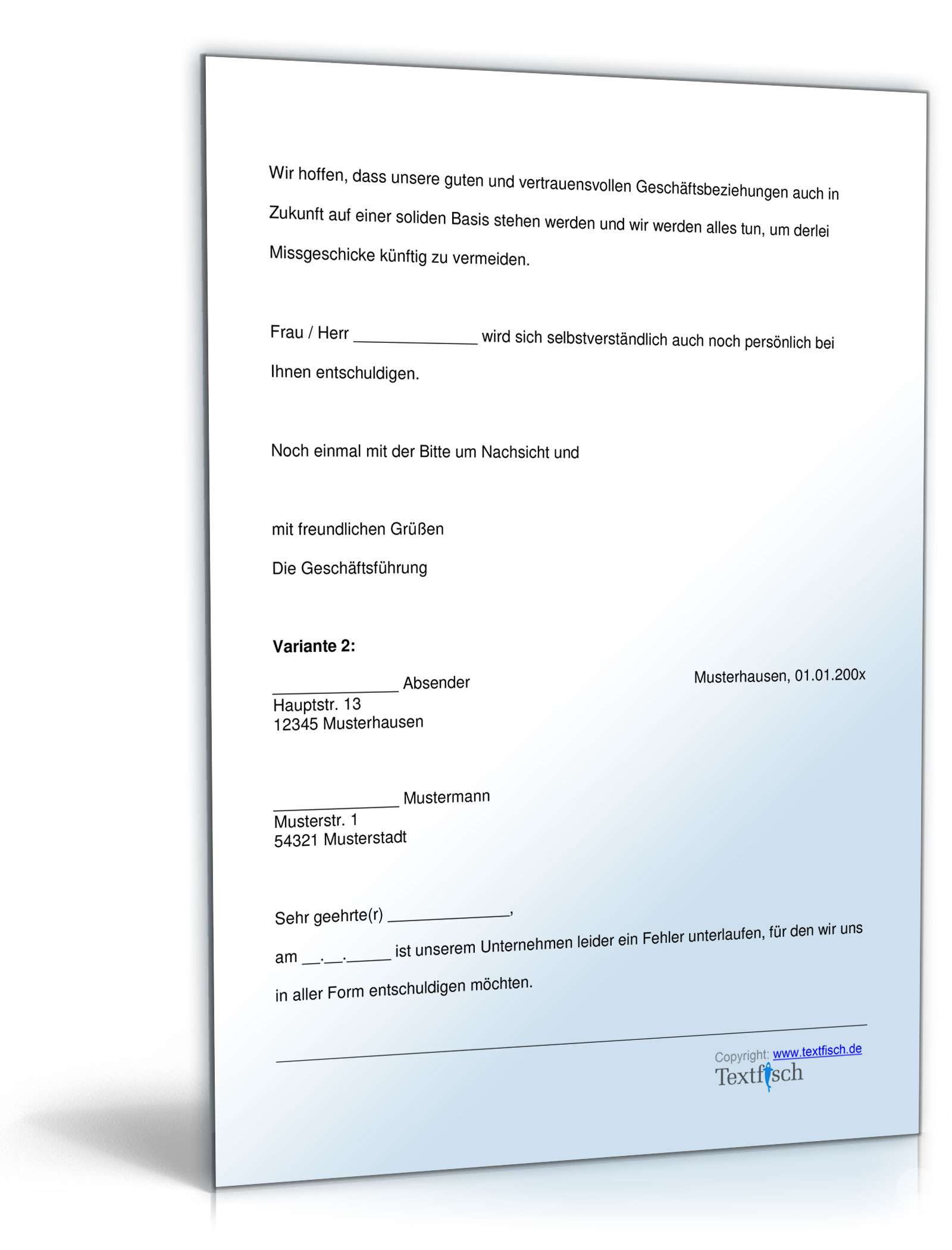 Entschuldigung schlechter Kundenservice PDF. Seite: 2