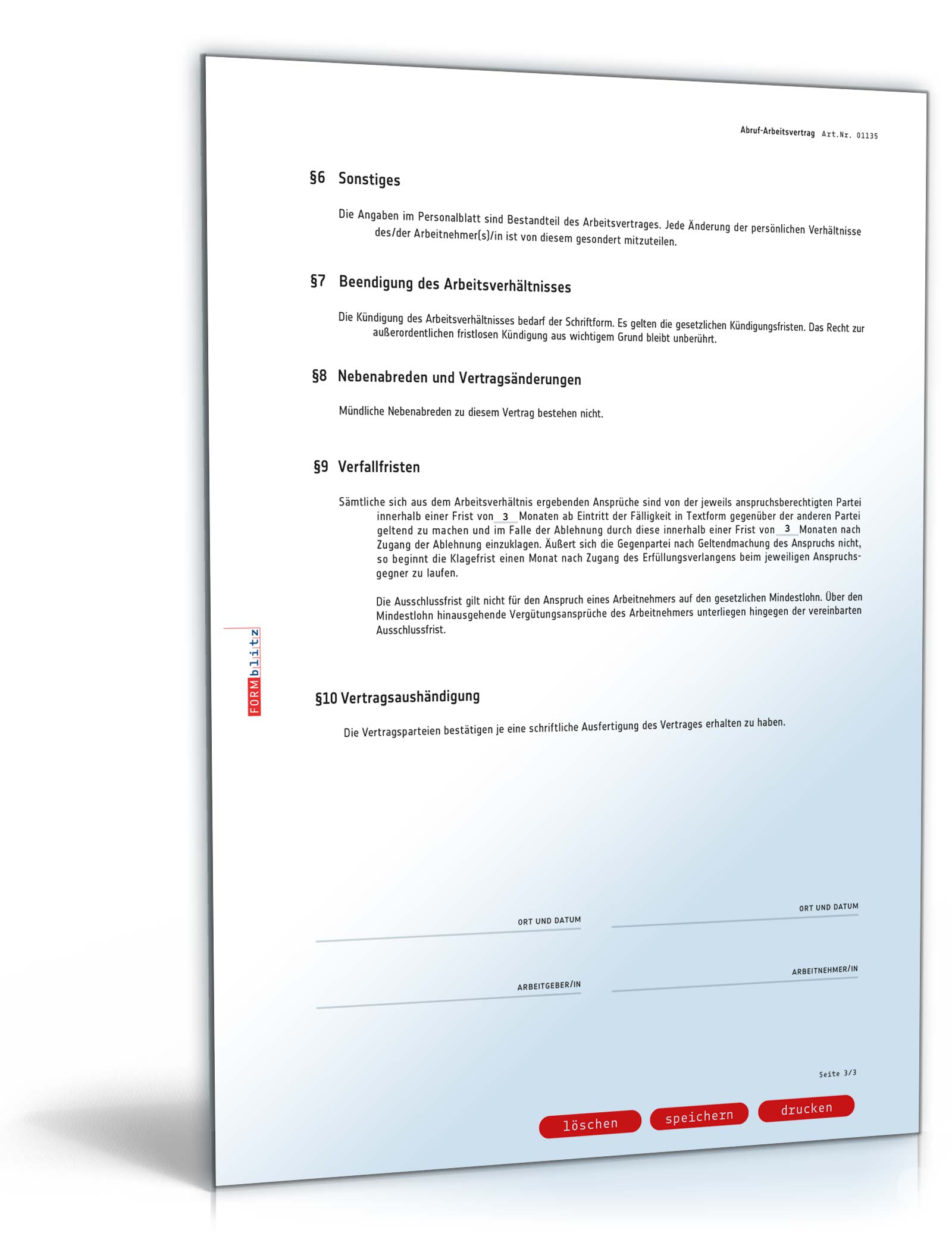 Abruf-Arbeitsvertrag Word. Seite: 3