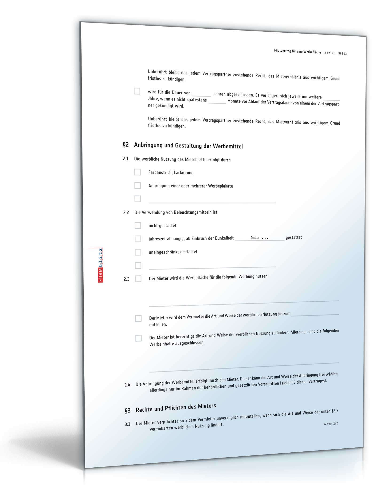 Mietvertrag Nutzung einer Werbefläche
 PDF. Seite: 2
