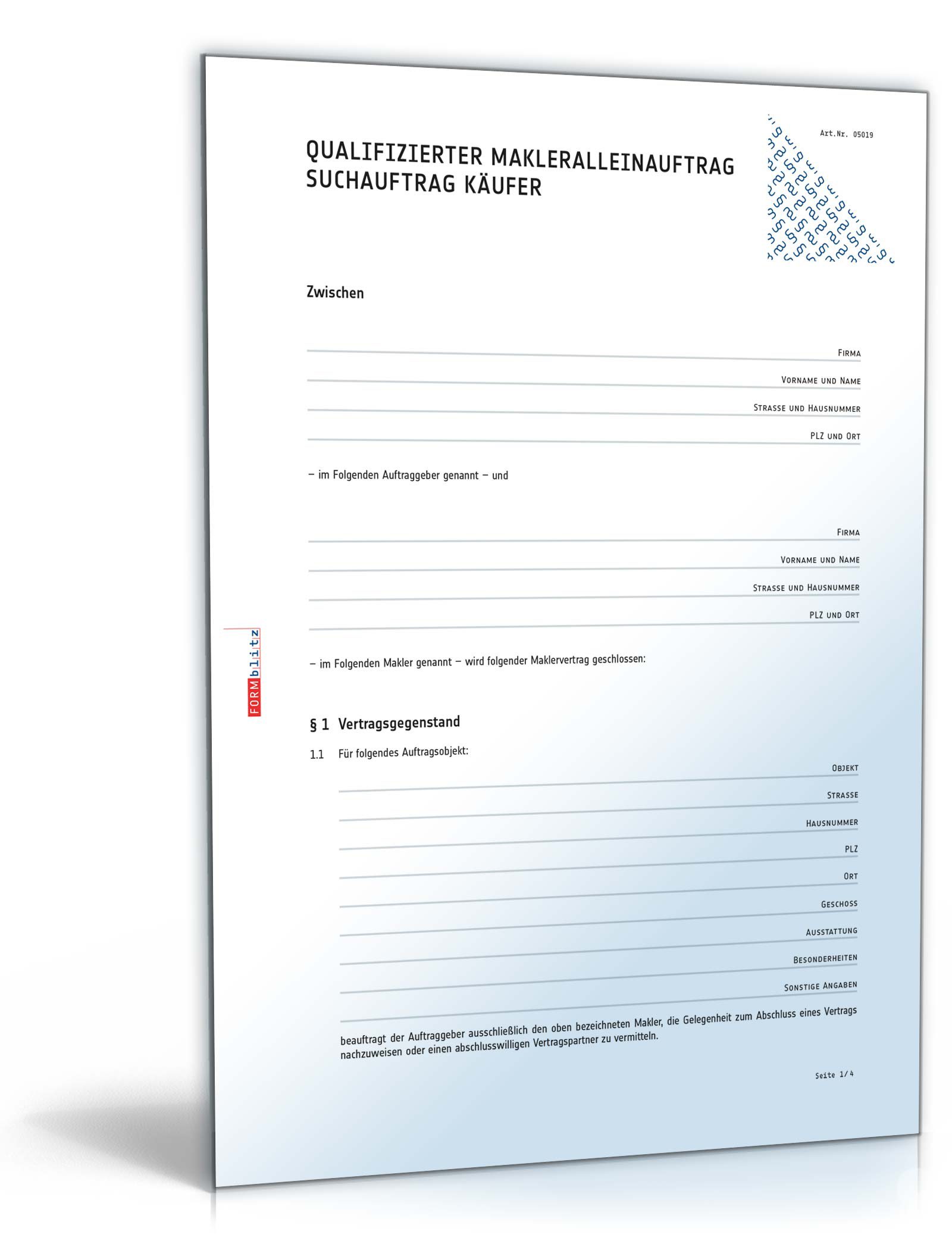 Qualifizierter Makleralleinauftrag Suchauftrag Käufer PDF