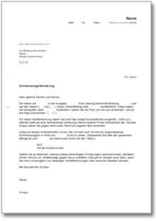 Schmerzensgeldforderung wegen Verletzung des Persönlichkeitsrechts Word