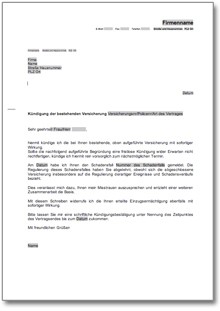 Kündigung Versicherung fristlos Word