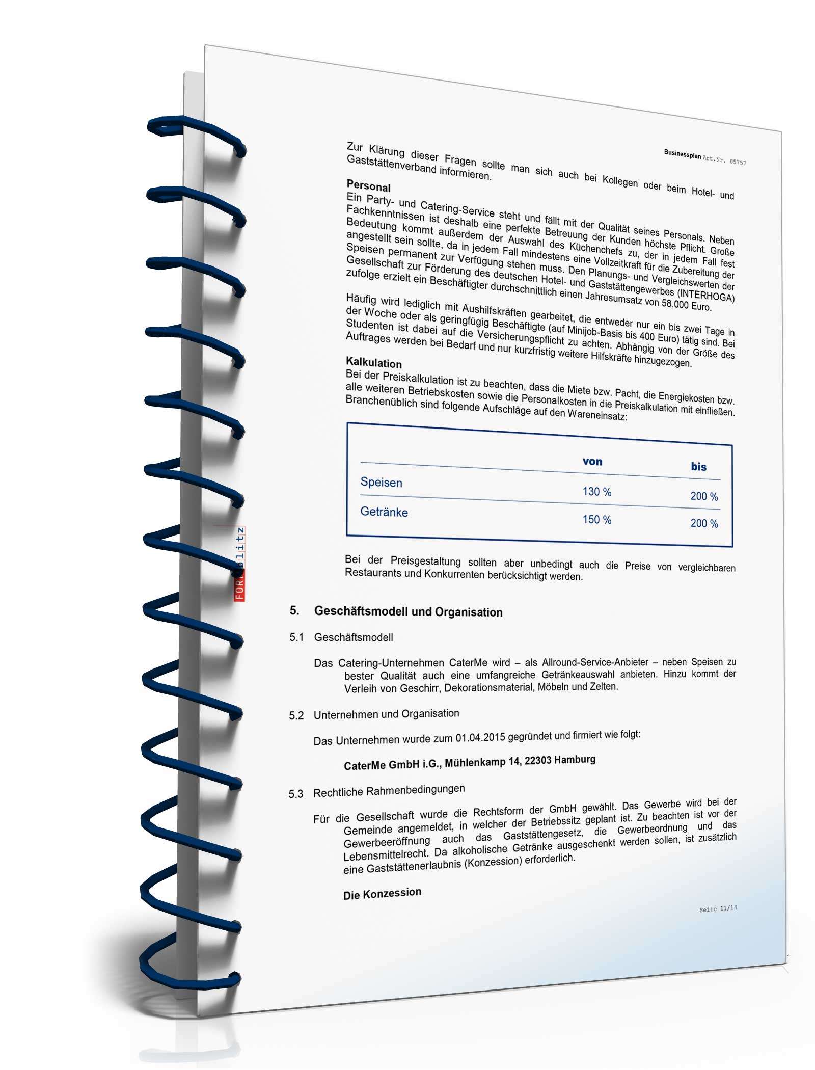 Businessplan Catering-Service Excel. Seite: 12