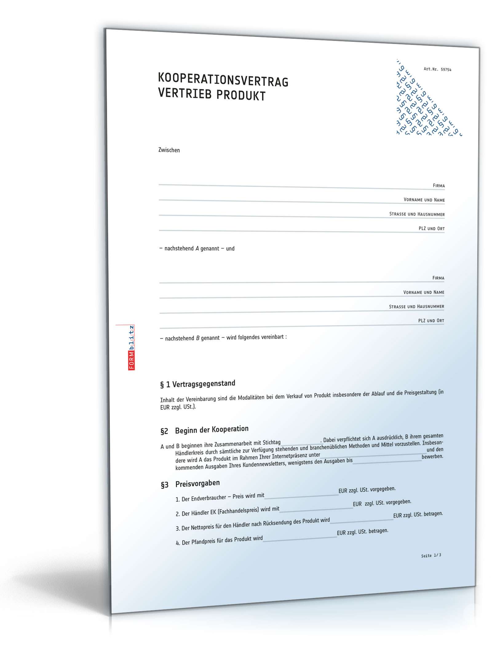 Kooperationsvertrag Vertrieb Produkt PDF