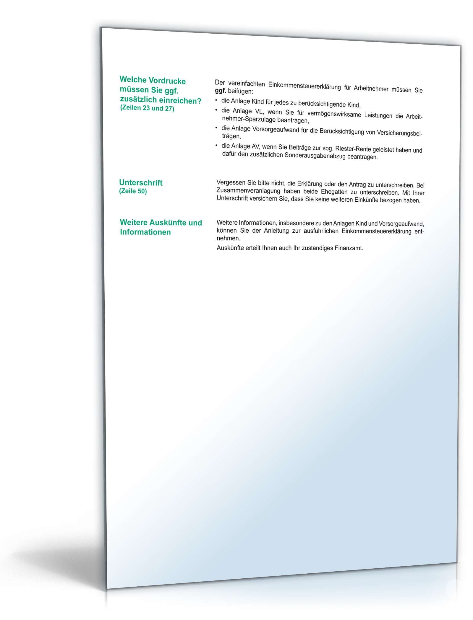 Anleitung vereinfachte Einkommensteuererklärung 2010 PDF. Seite: 2