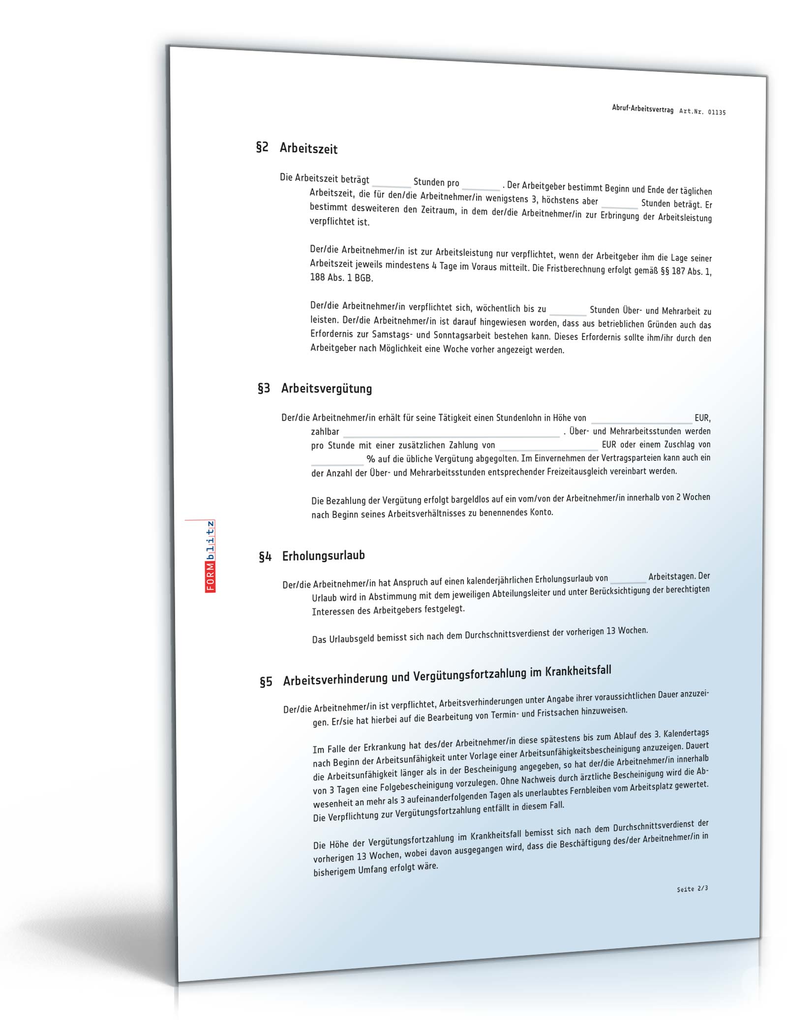 Abruf-Arbeitsvertrag Word. Seite: 2
