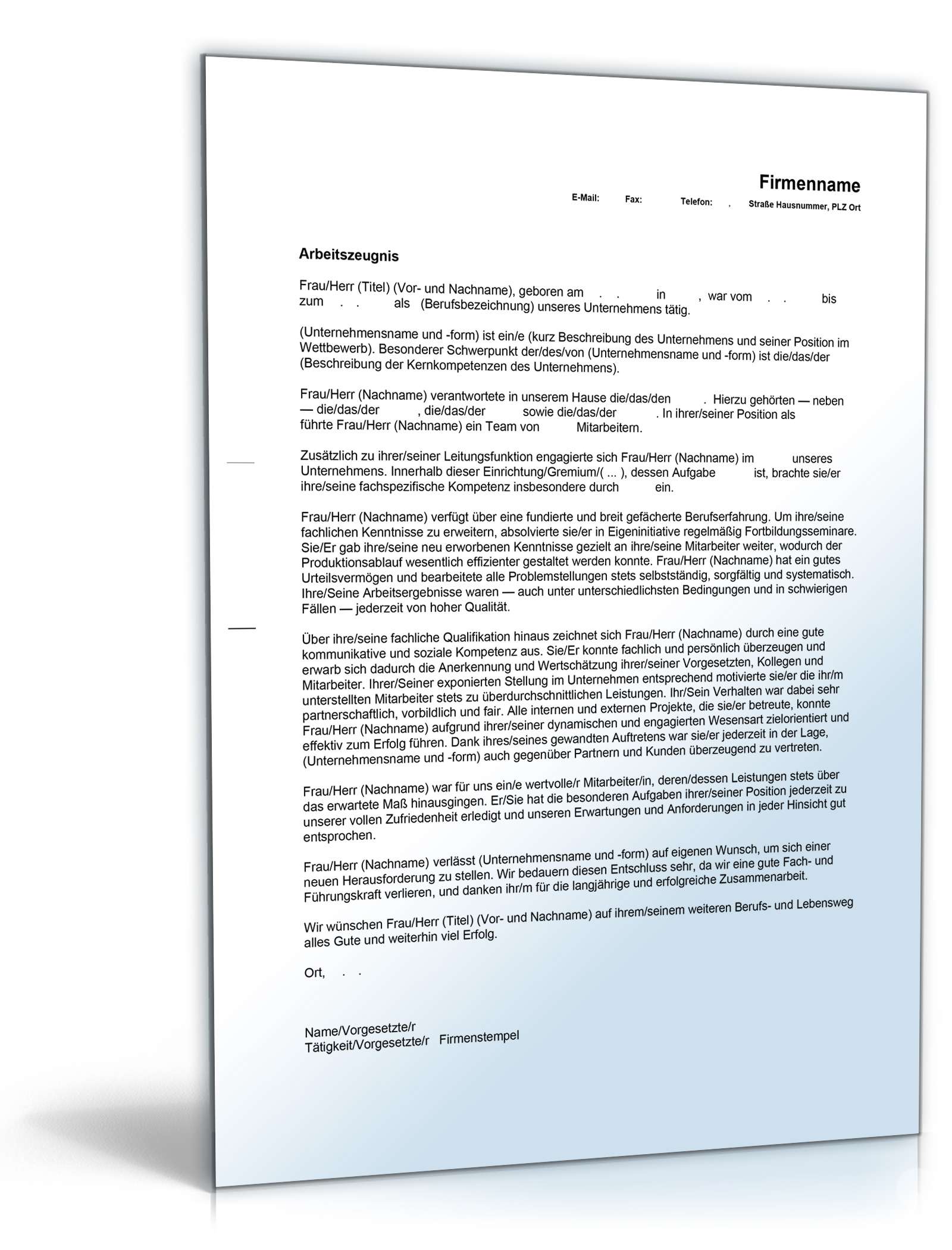 Arbeitszeugnis Führungskraft Gut Word. Seite: 2