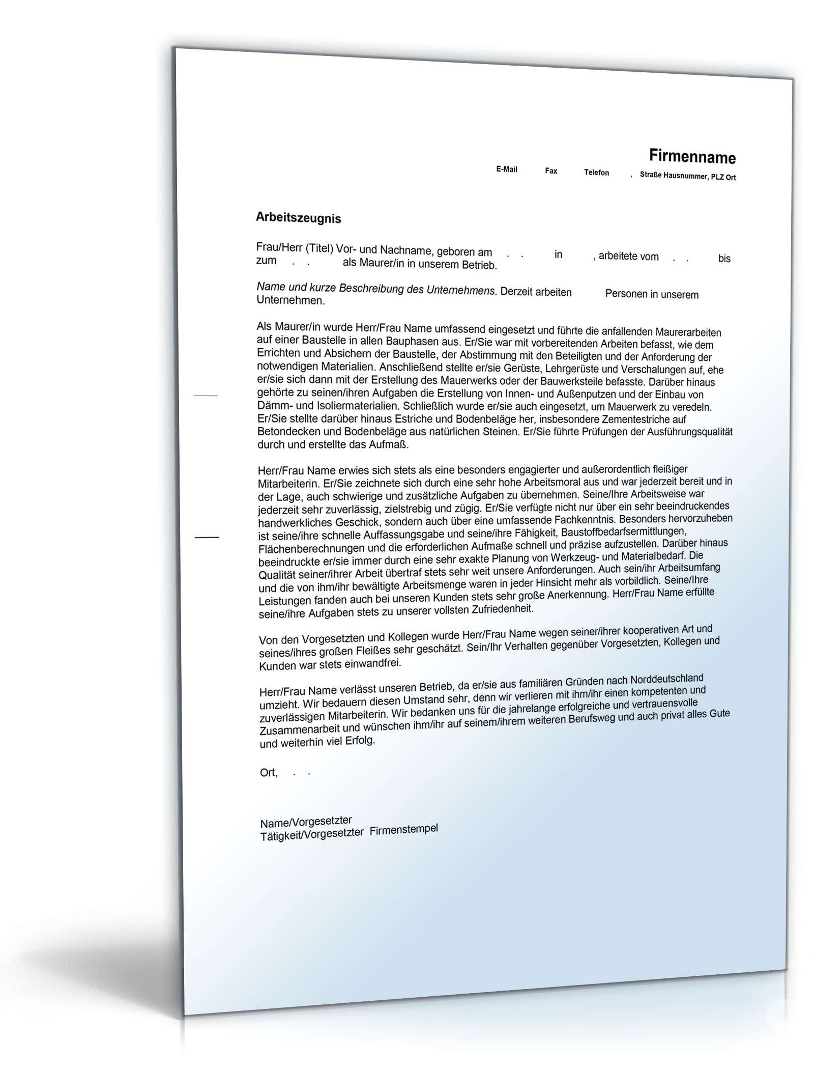 Arbeitszeugnis Maurer Excel. Seite: 4