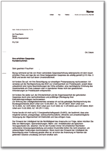 Widerspruch Preiserhöhung Gasversorger Word