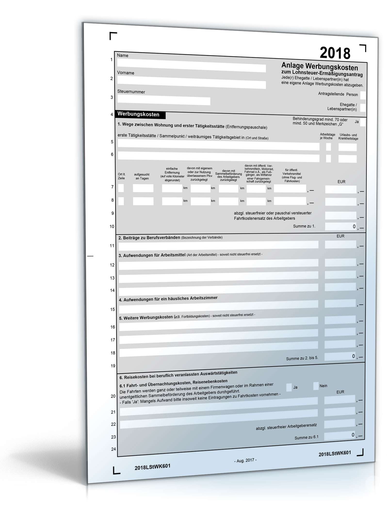 Anlage Werbungskosten 2018 PDF