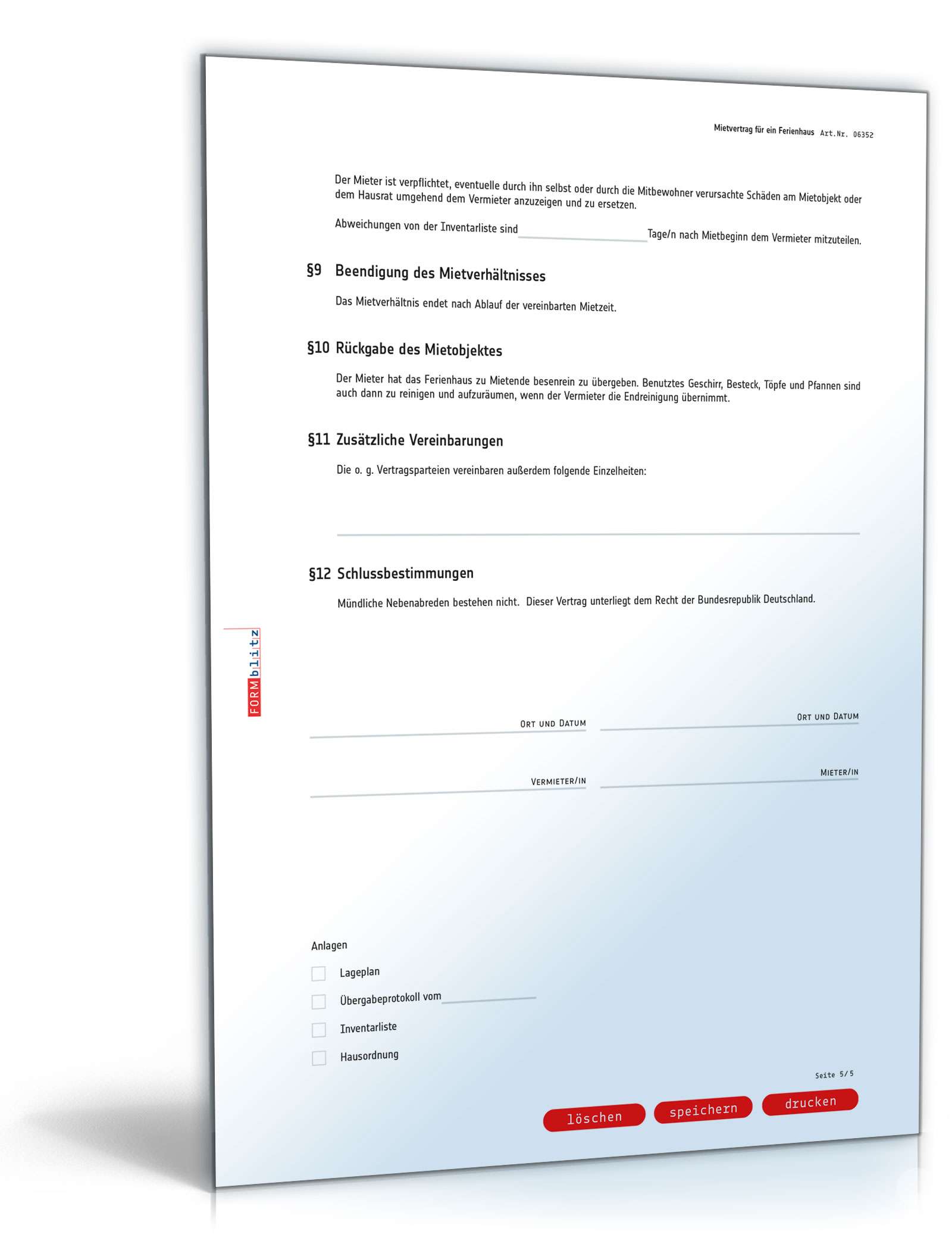 Mietvertrag Ferienhaus PDF. Seite: 5