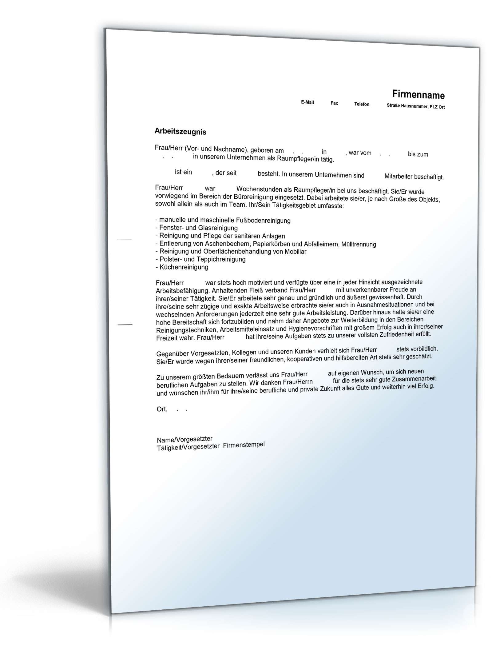 Arbeitszeugnis Raumpflegerin Excel. Seite: 4