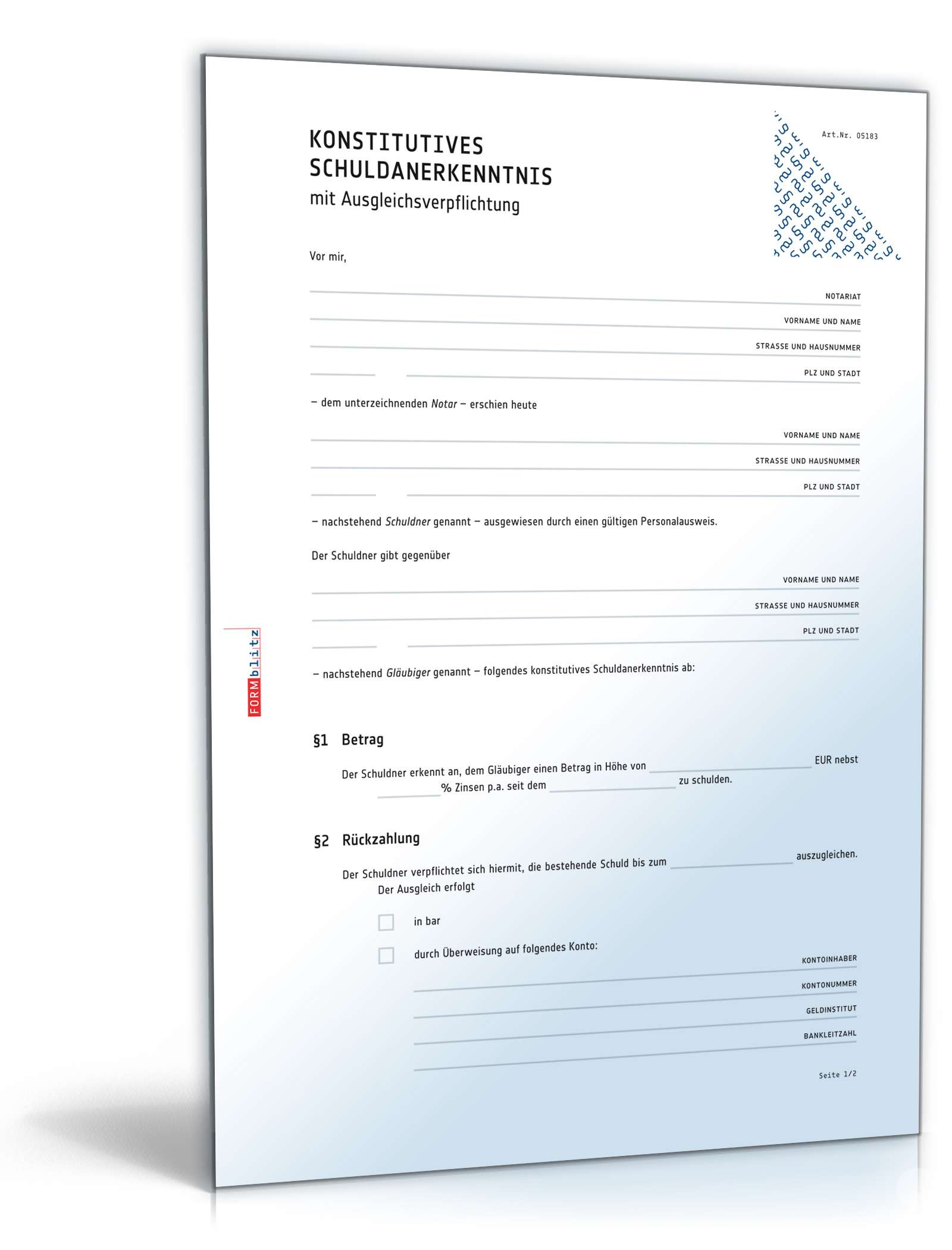 Konstitutives Schuldanerkenntnis mit Ausgleichsverpflichtung PDF