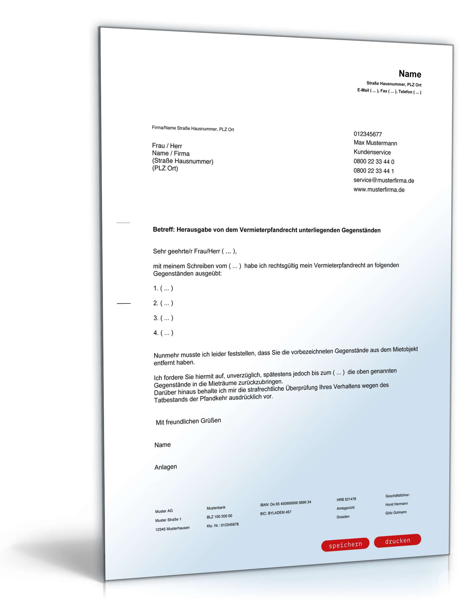 Herausgabe Vermieterpfandrecht Gegenstände PDF