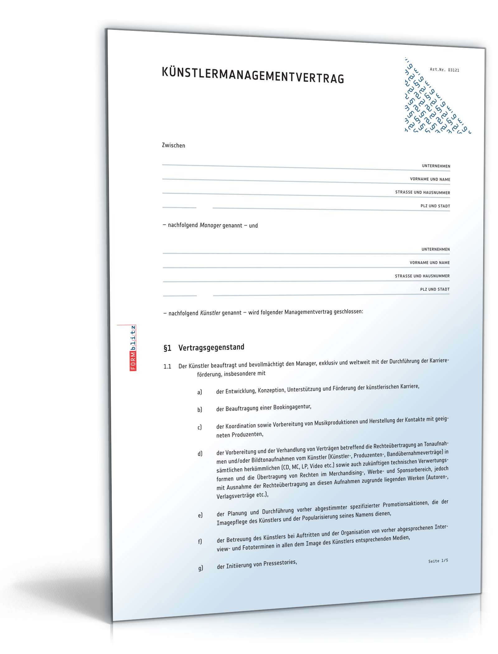 Künstlermanagementvertrag PDF