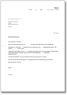 Aufforderung zur Korrektur einer fehlerhaften Rechnung Word