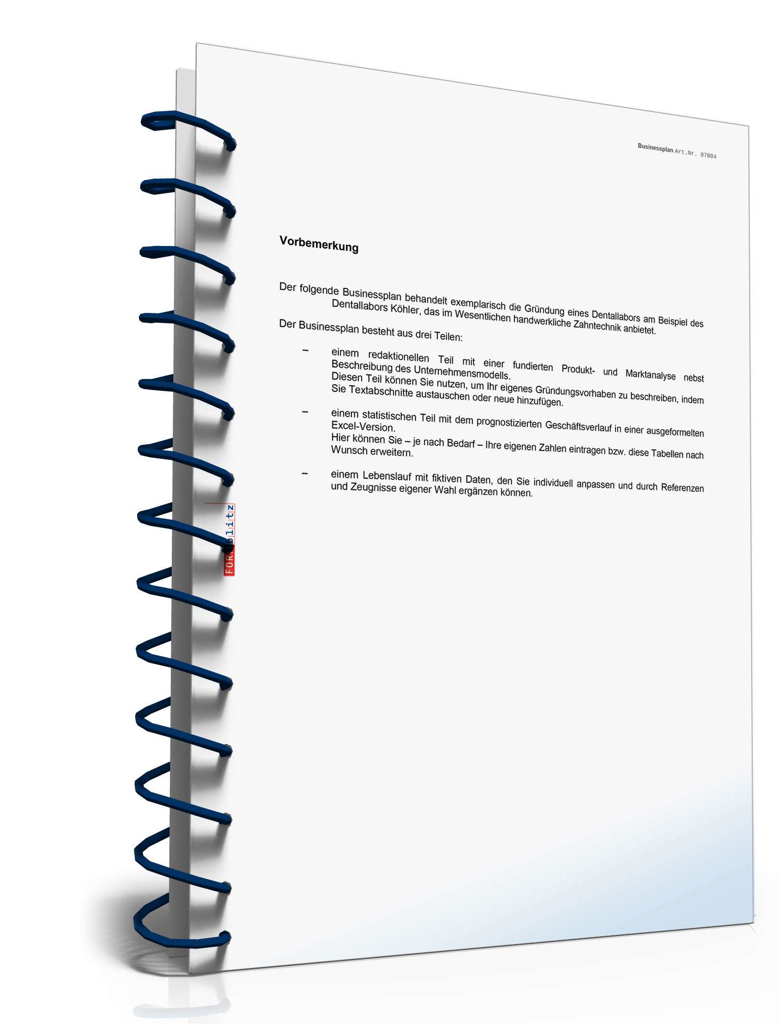 Businessplan Dentallabor Excel. Seite: 3