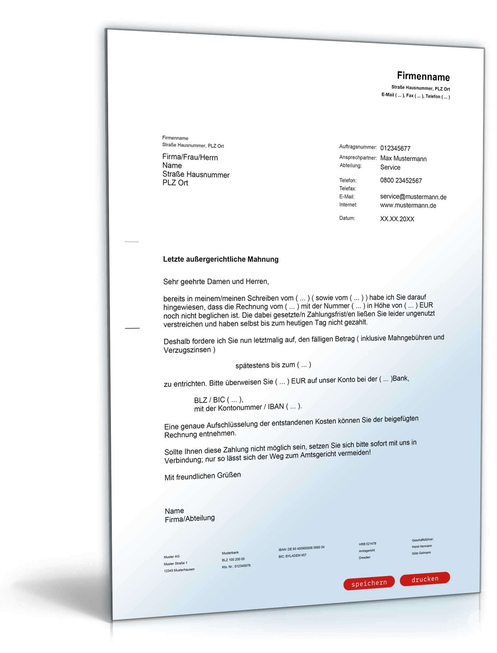 Dritte und letzte Mahnung Word