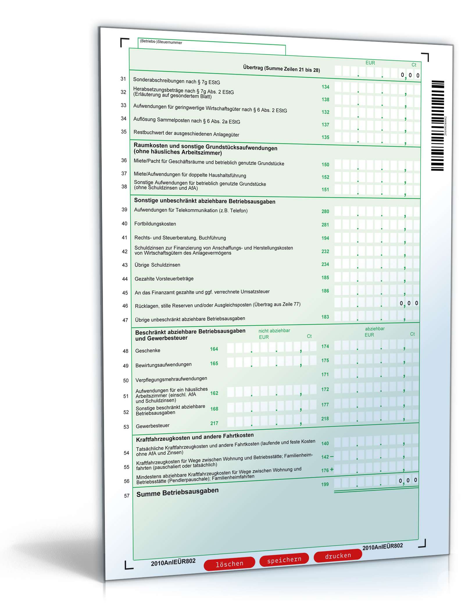 Anlage EÜR 2010 PDF. Seite: 2