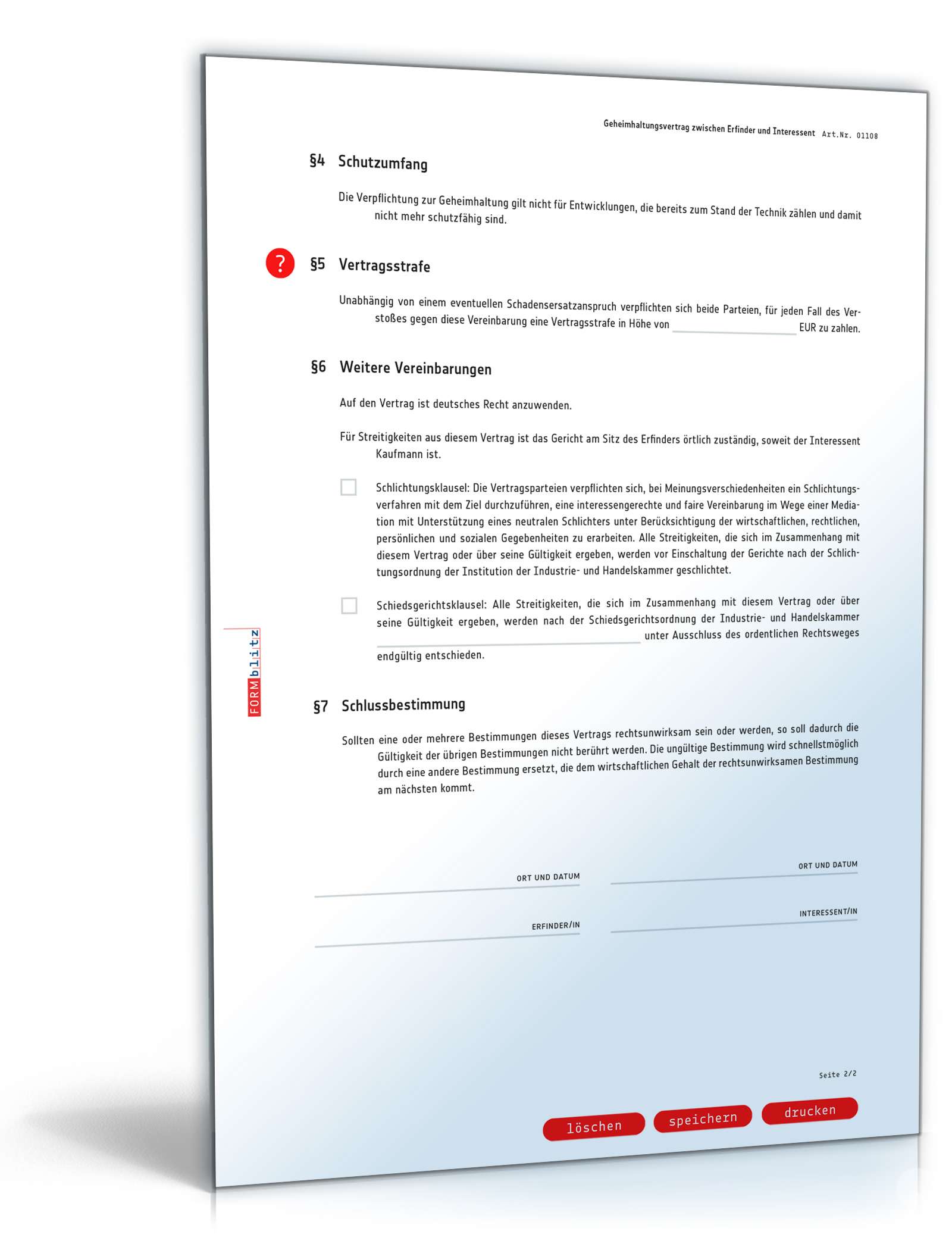 Geheimhaltungsvereinbarung zwischen Erfinder und Unternehmen PDF. Seite: 2