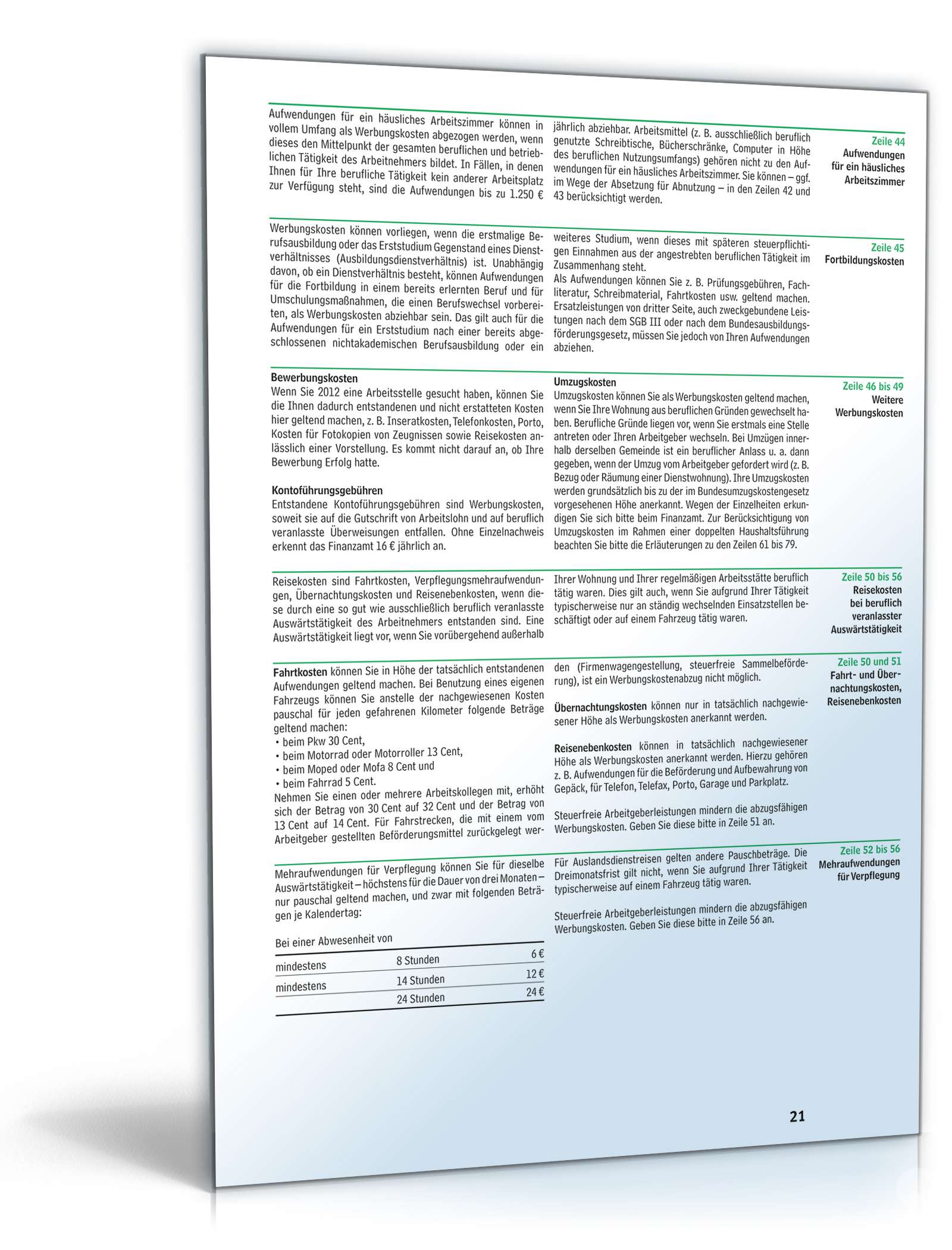 Anleitung zum ausfüllen der Einkommensteuererklärung 2012 PDF. Seite: 21