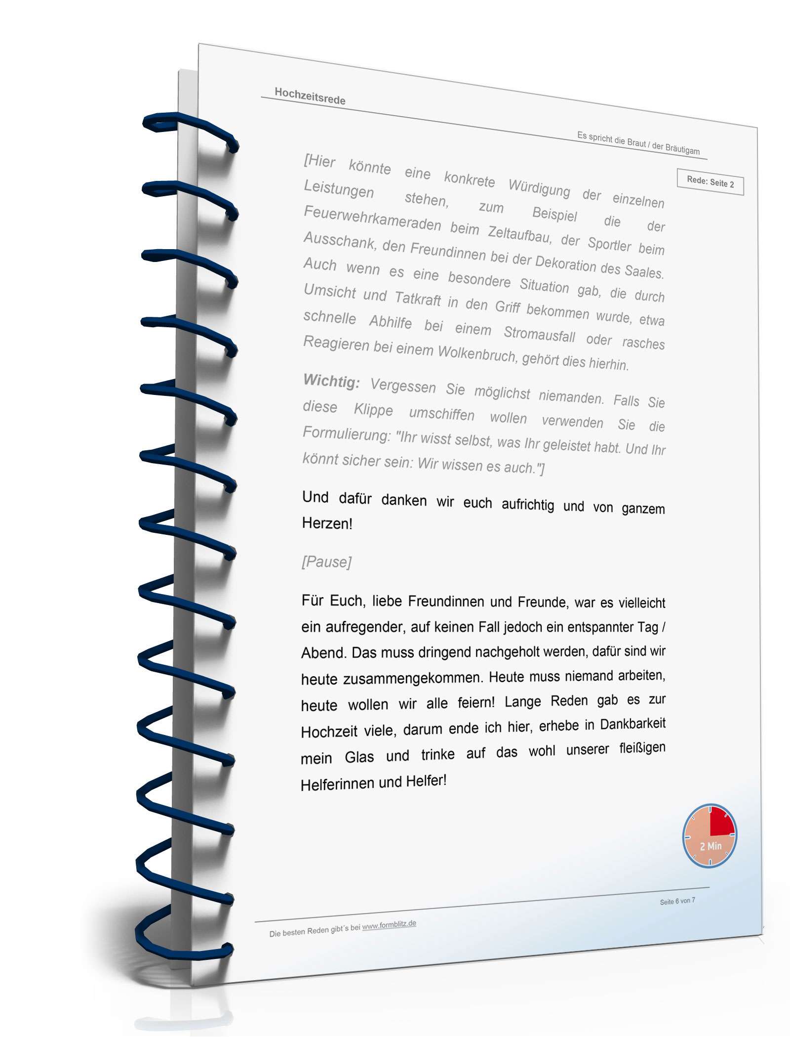 Hochzeitsrede Dankesworte zur Nachfeier mit den Helfern Word. Seite: 6