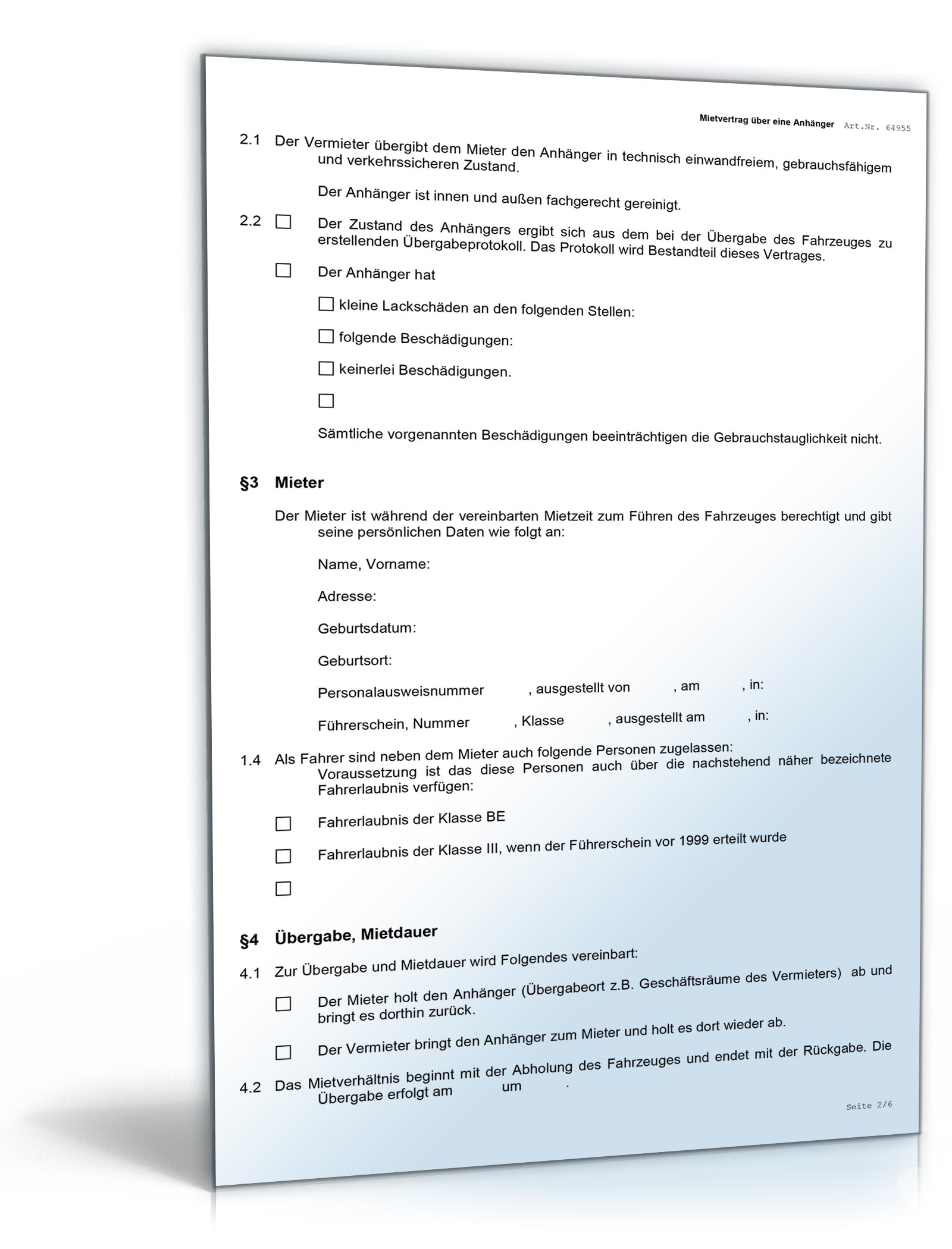 Mietvertrag Anhänger Word. Seite: 3