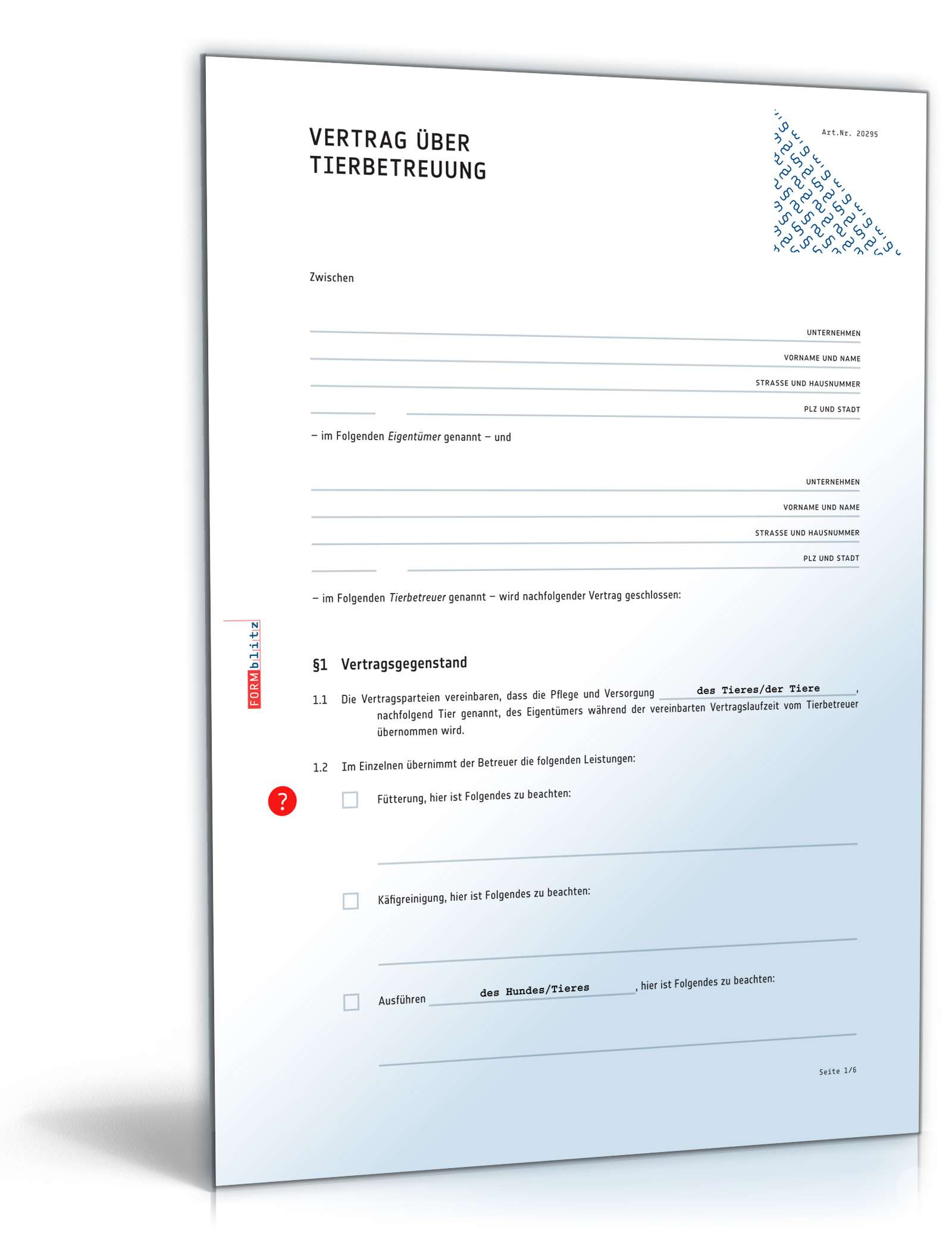 Vertrag Tierbetreuung PDF