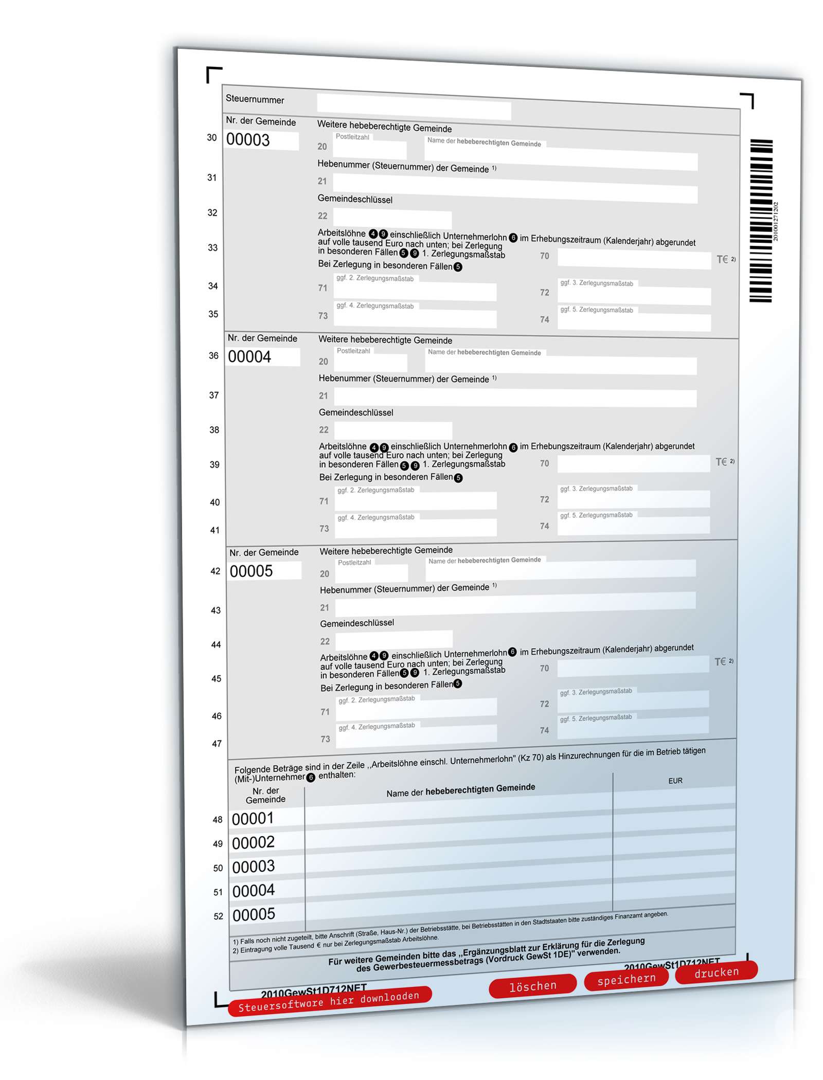 Erklärung für Zerlegung des Gewerbesteuermessbetrags 2010 PDF. Seite: 2