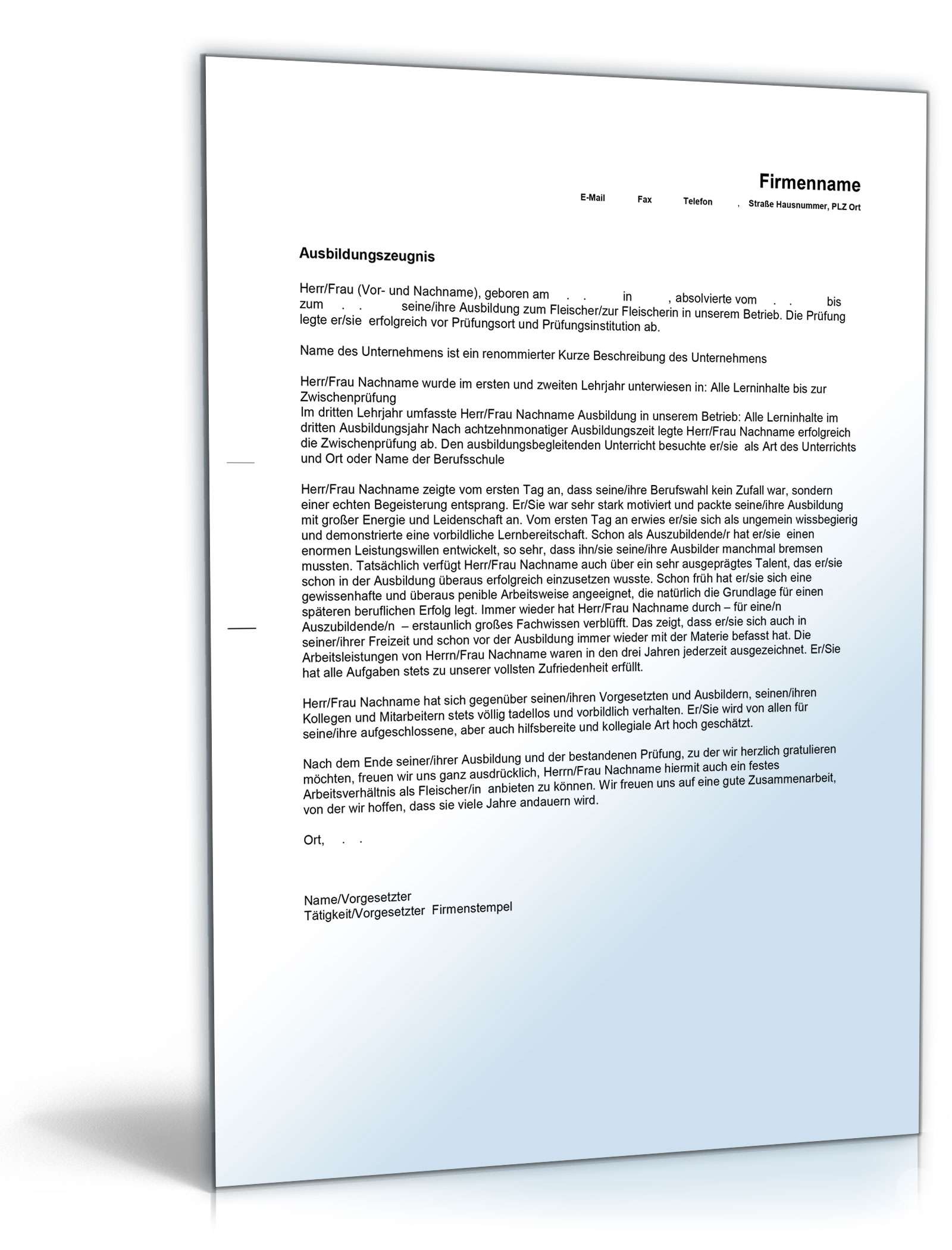 Ausbildungszeugnis Fleischer Excel. Seite: 4