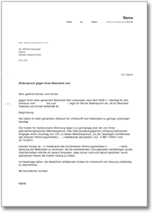 Widerspruch fehlerhafte Berechnung Mietkosten  Word