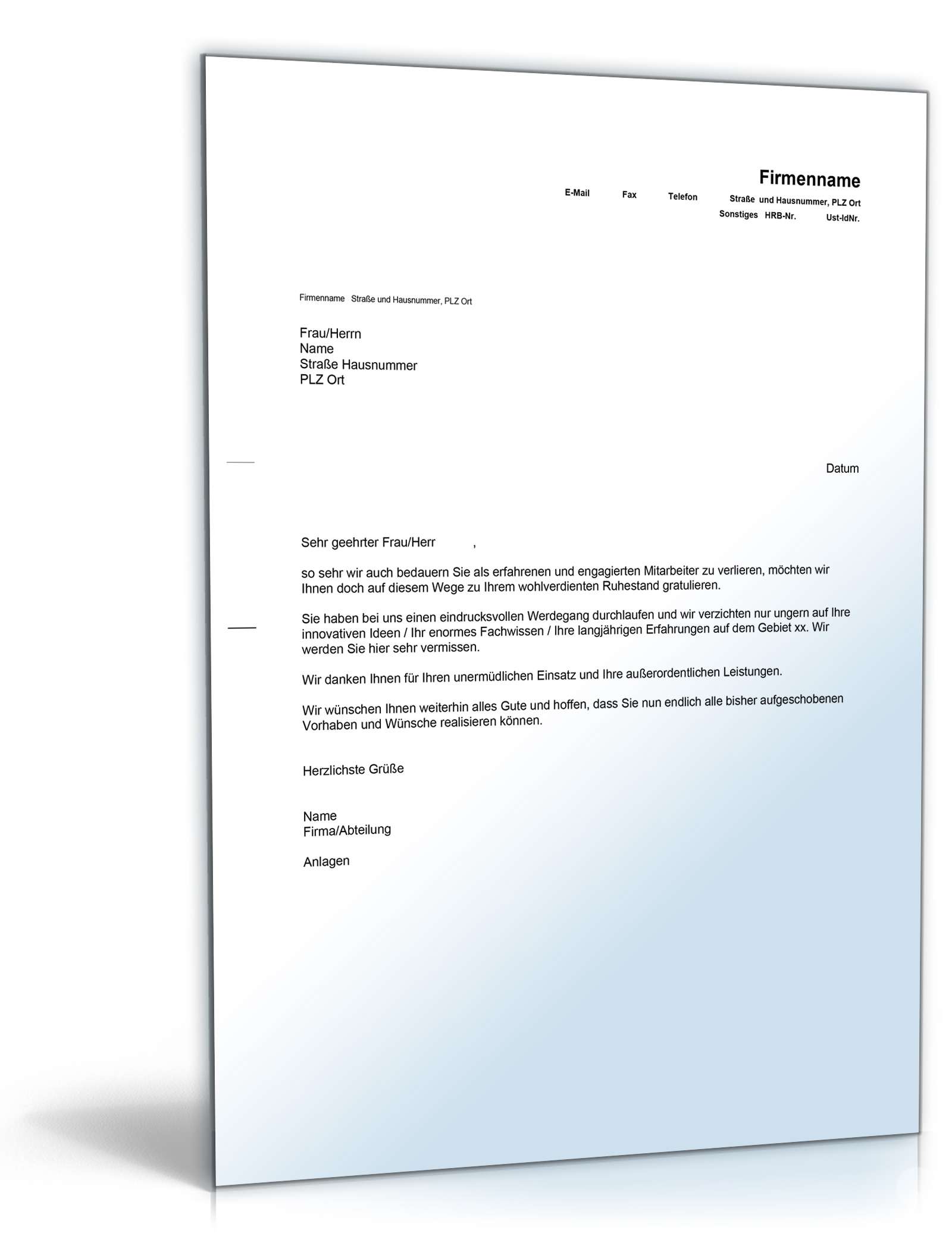 Glückwunsch Ruhestand Englisch/Deutsch Word